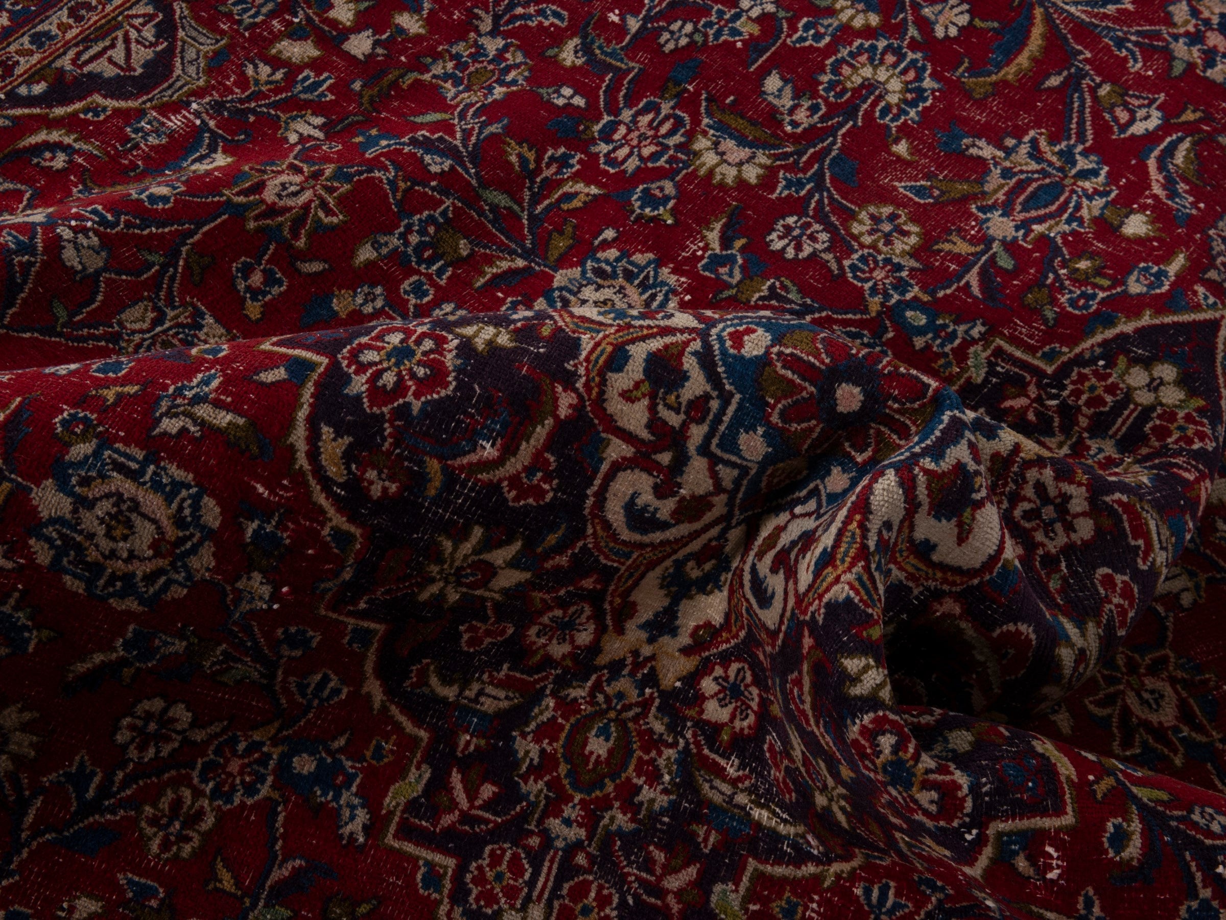 Persian Mashhad oversized rug in deep red and black cherry, view 18 of 20
