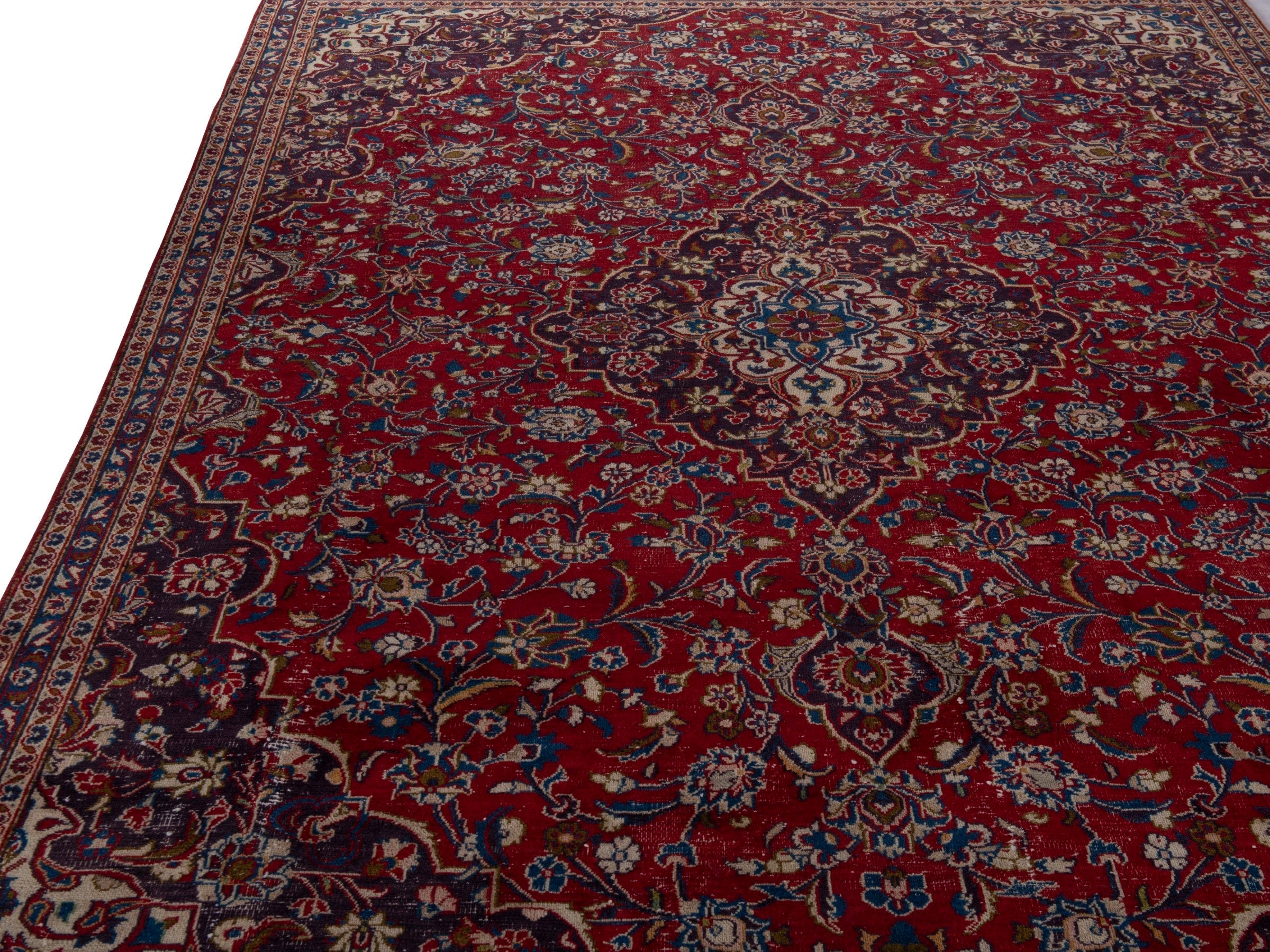 Persian Mashhad oversized rug in deep red and black cherry, view 9 of 20