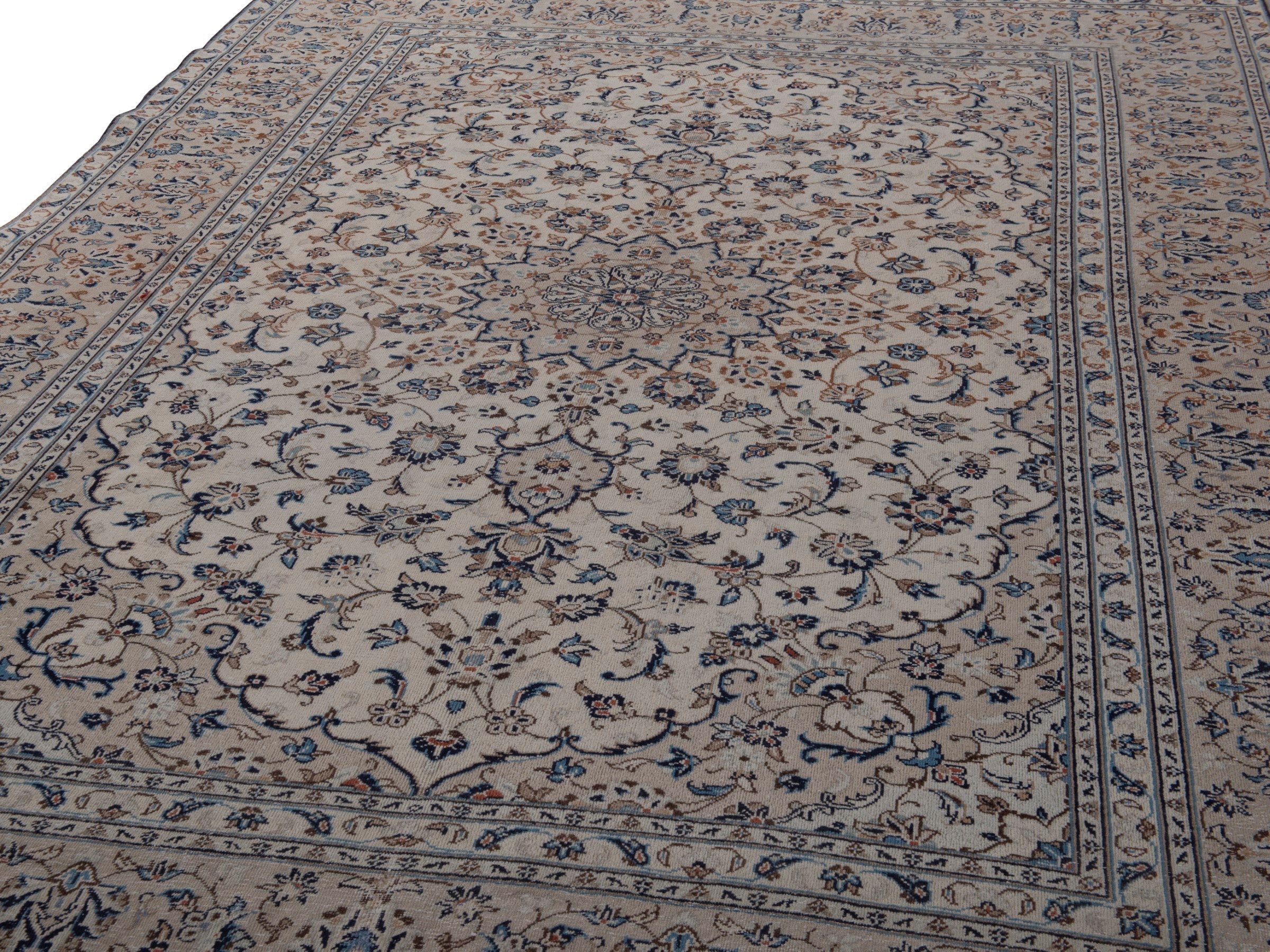 Persian Kashan area rug in ivory and dusty rose, view 10 of 19