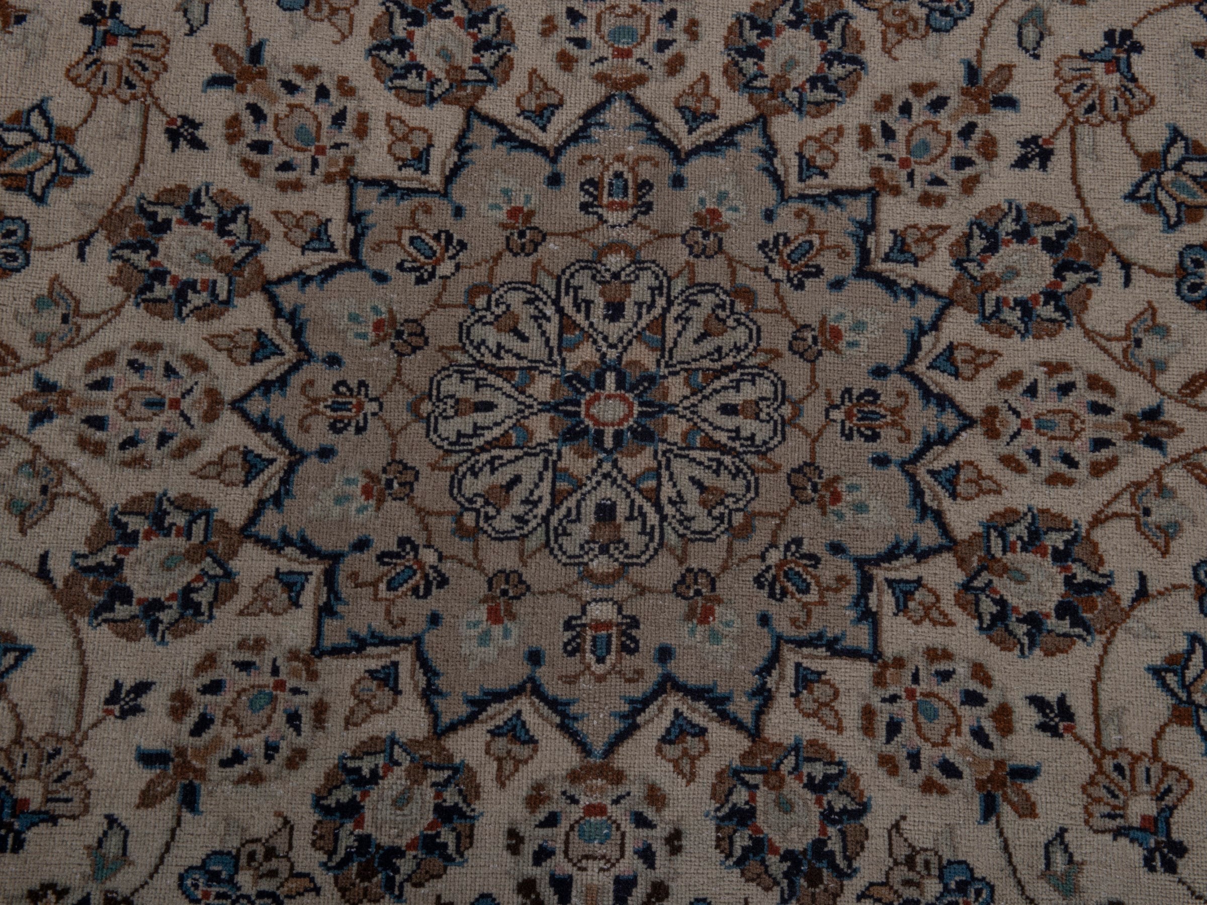 Persian Kashan area rug in ivory and dusty rose, view 12 of 19