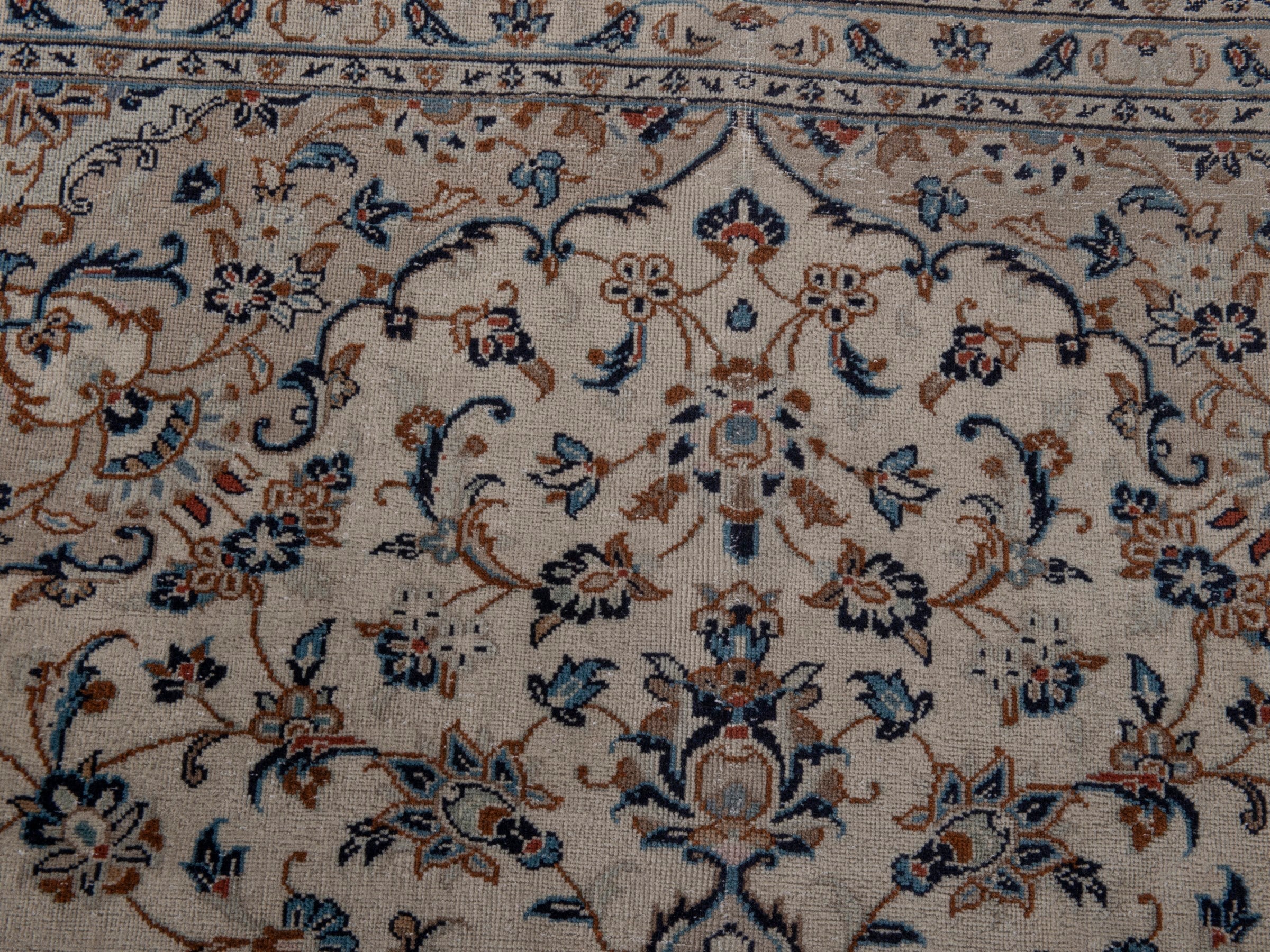 Persian Kashan area rug in ivory and dusty rose, view 13 of 19