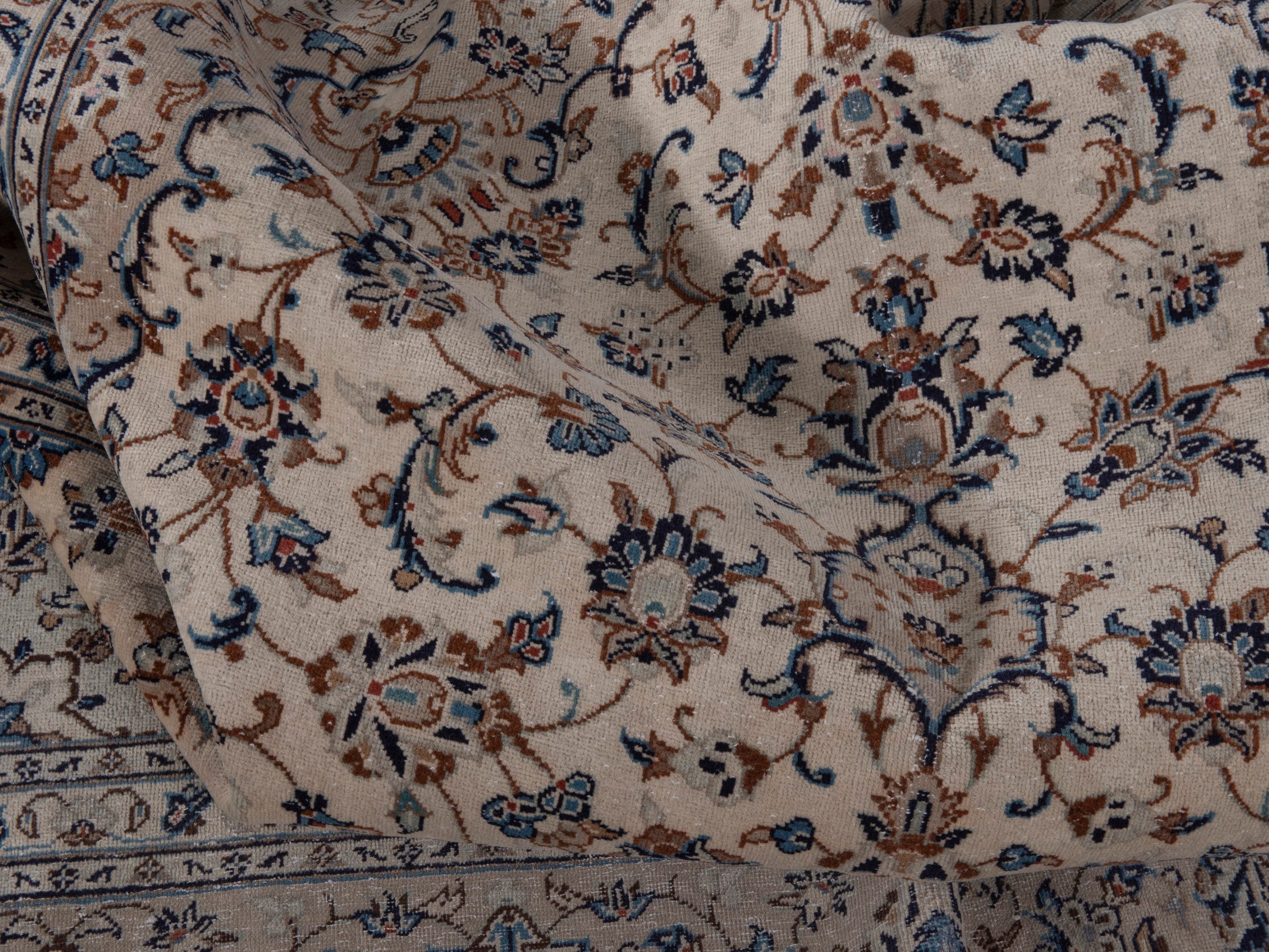 Persian Kashan area rug in ivory and dusty rose, view 15 of 19