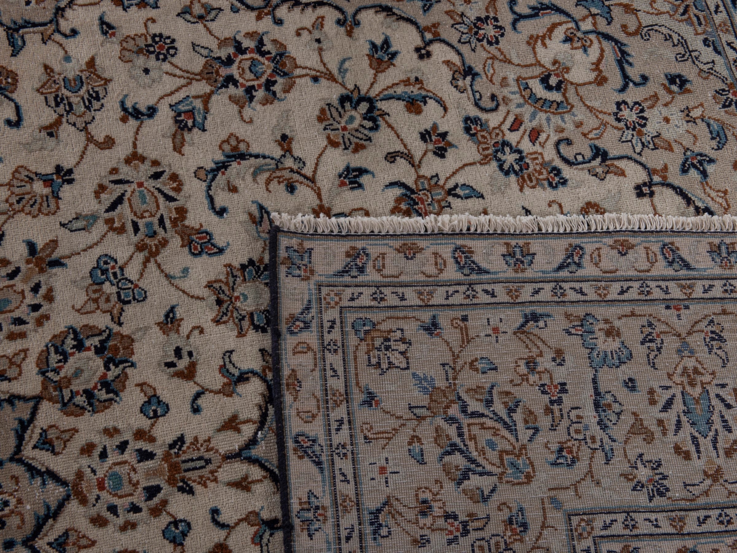 Persian Kashan area rug in ivory and dusty rose, view 19 of 19