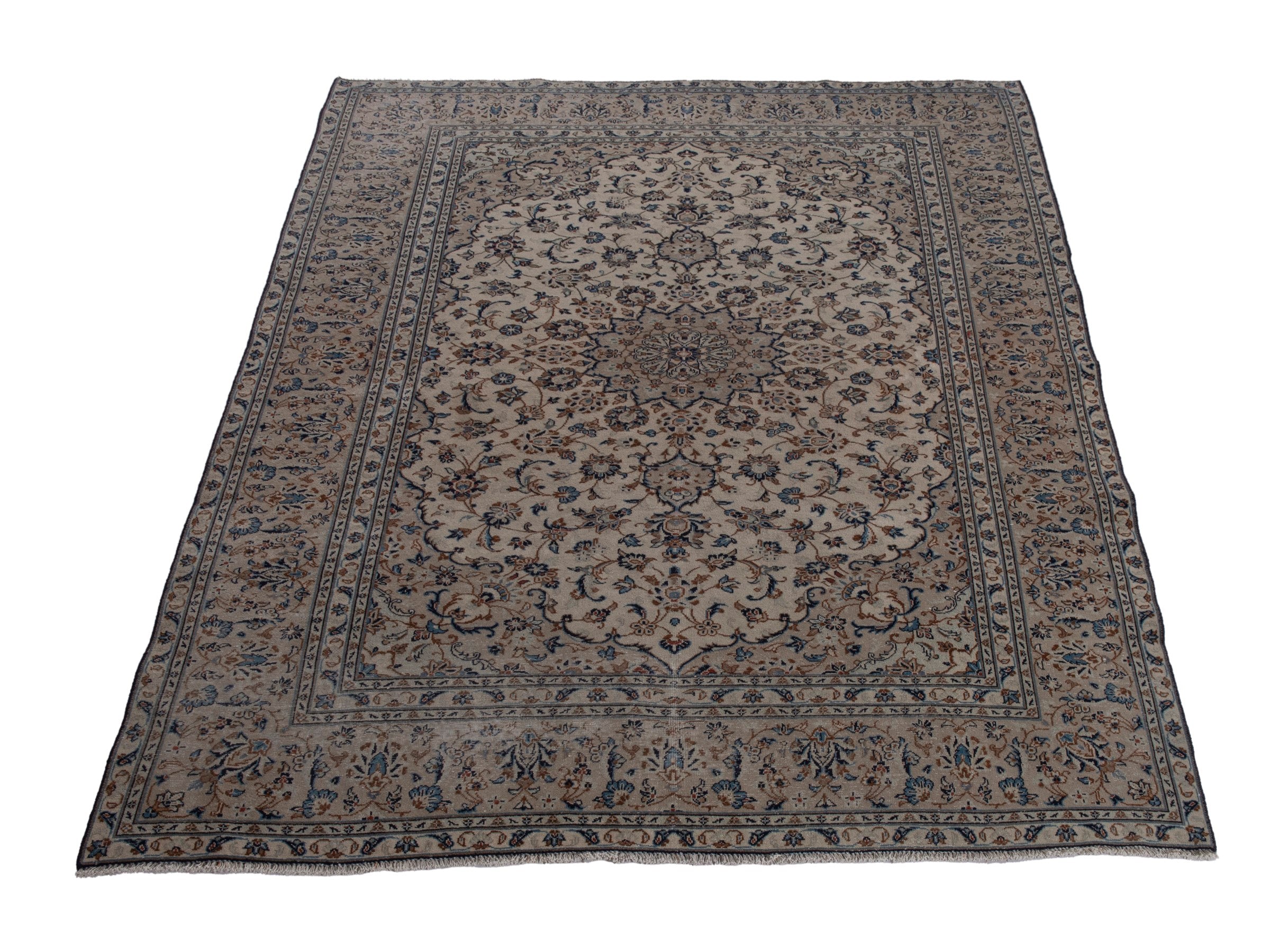 Persian Kashan area rug in ivory and dusty rose, view 2 of 19