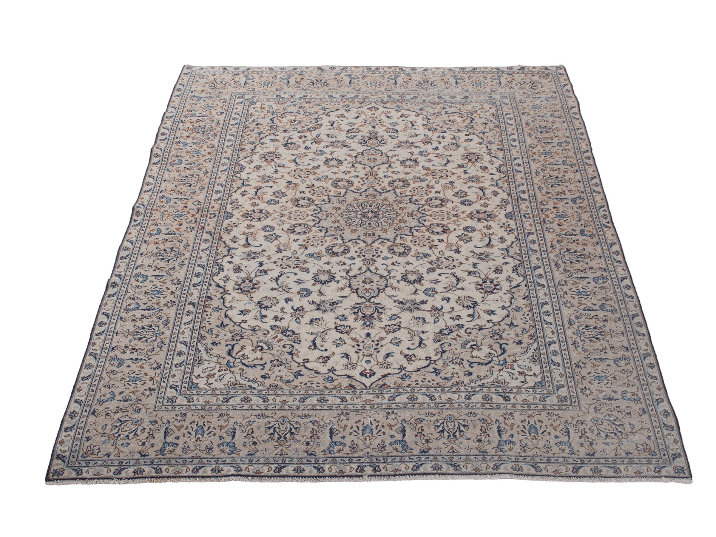 Persian Kashan area rug in ivory and dusty rose, view 3 of 19