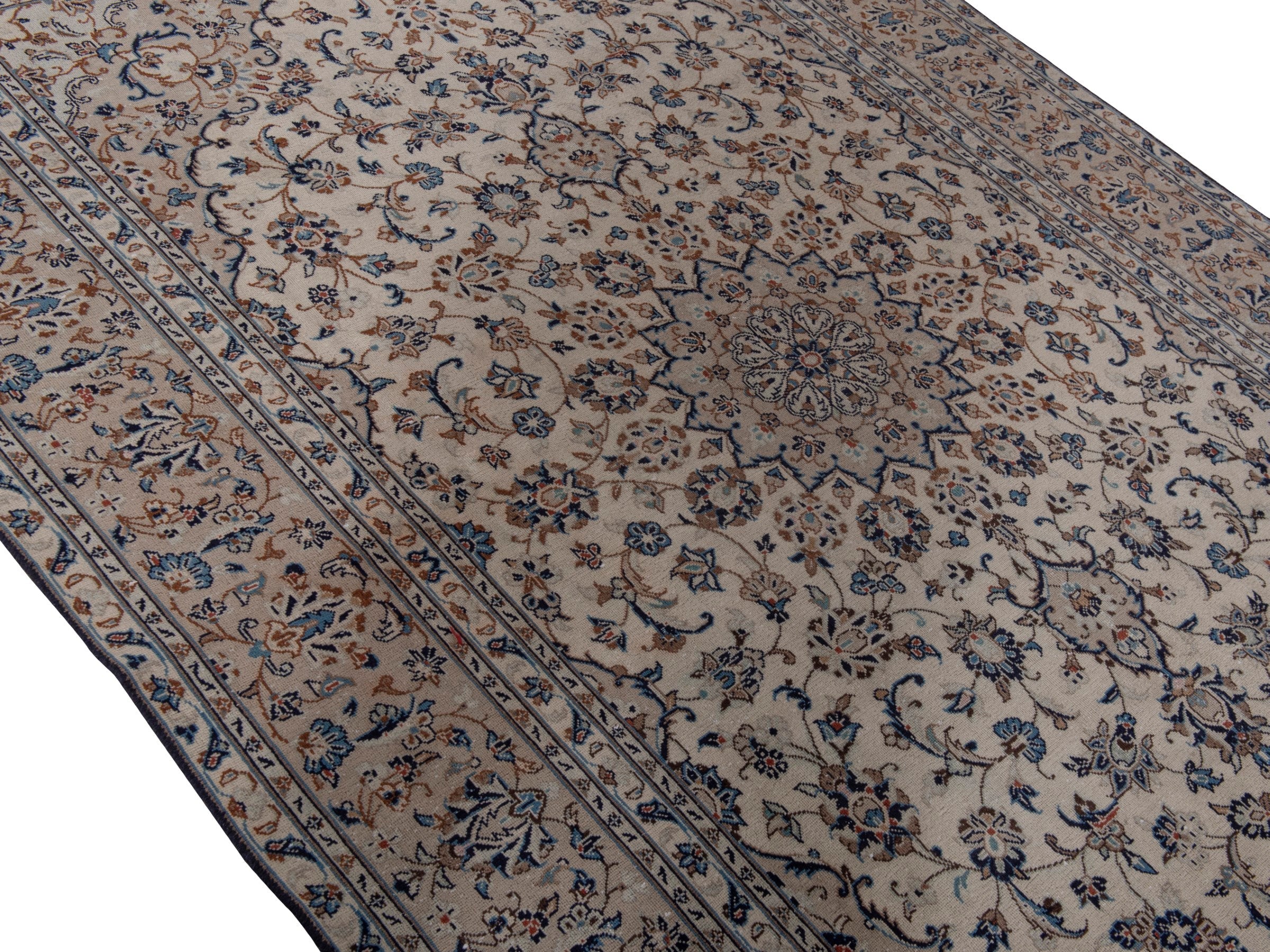 Persian Kashan area rug in ivory and dusty rose, view 4 of 19