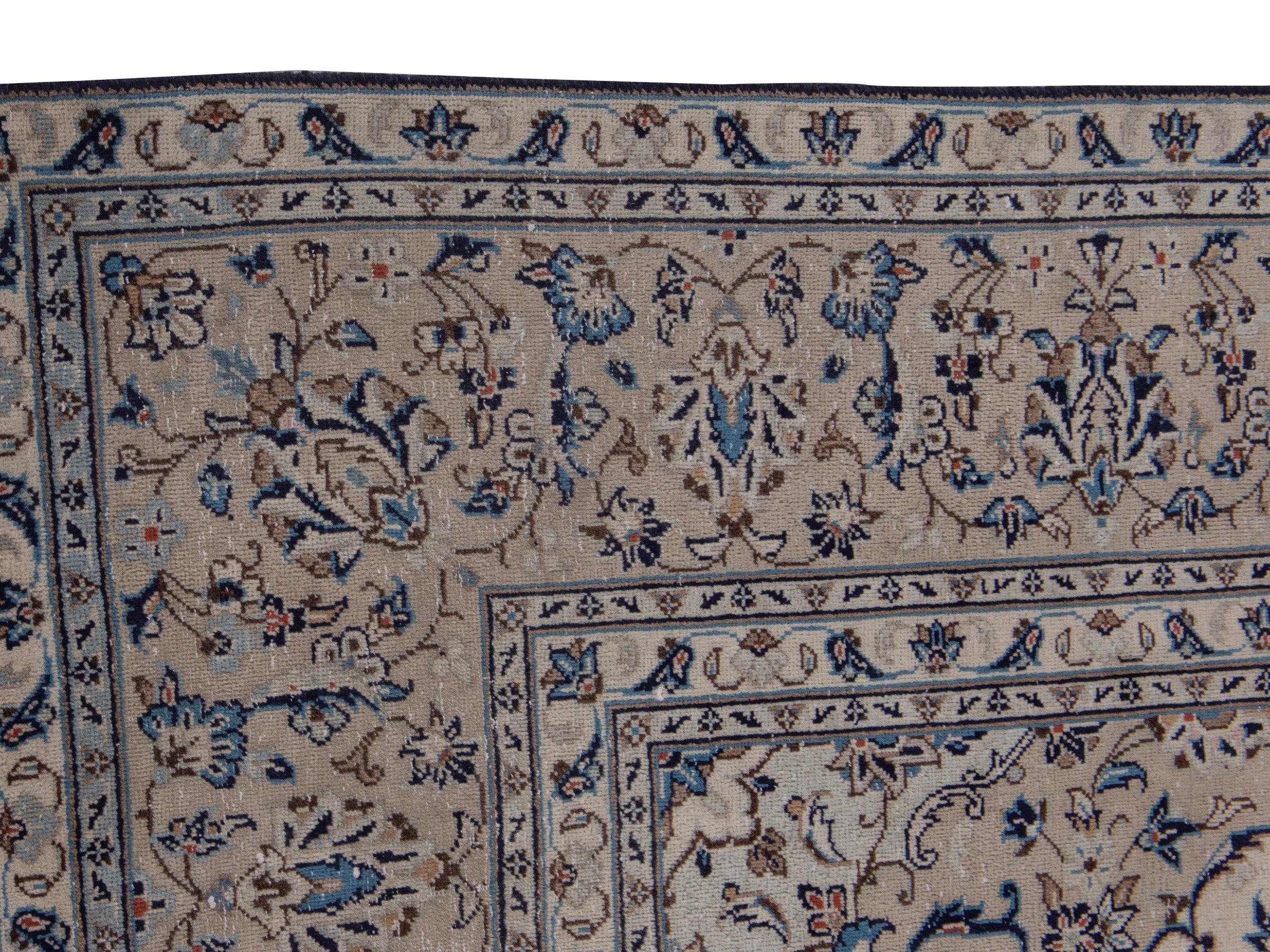 Persian Kashan area rug in ivory and dusty rose, view 5 of 19