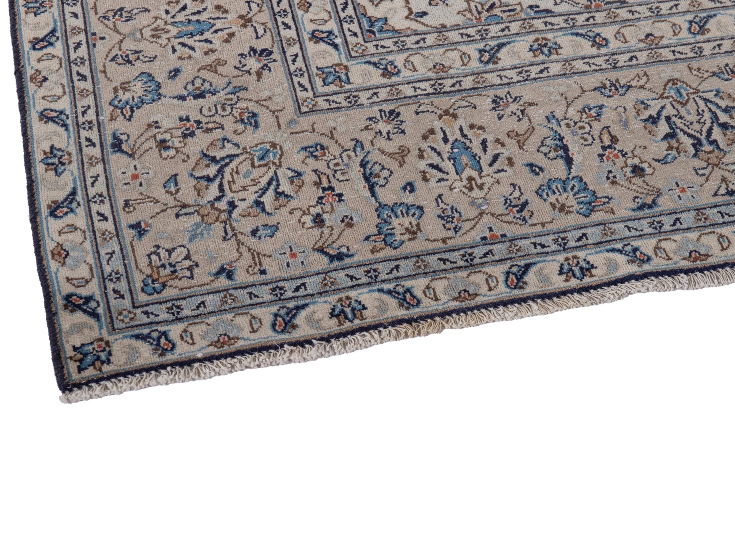 Persian Kashan area rug in ivory and dusty rose, view 6 of 19