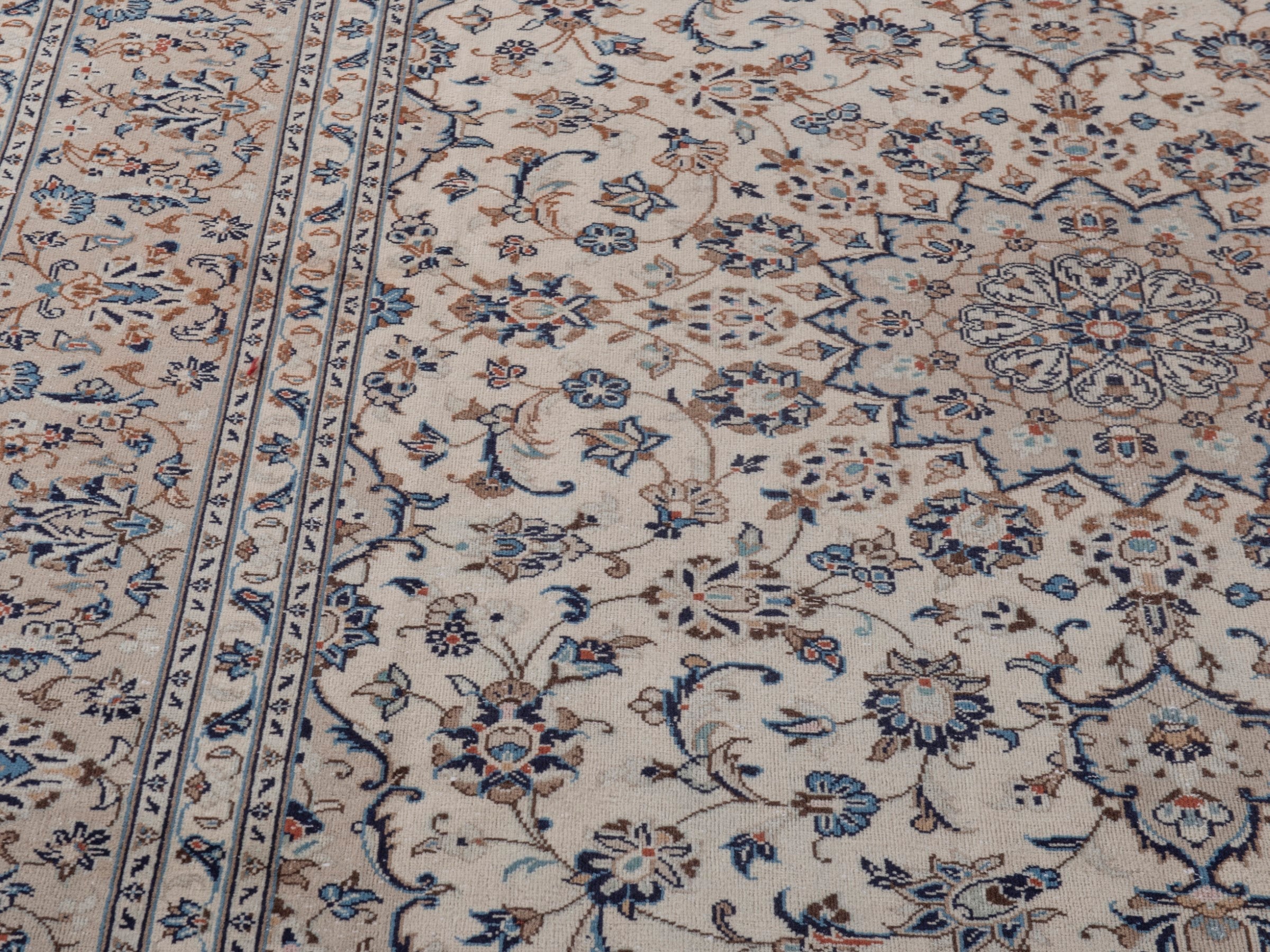 Persian Kashan area rug in ivory and dusty rose, view 7 of 19