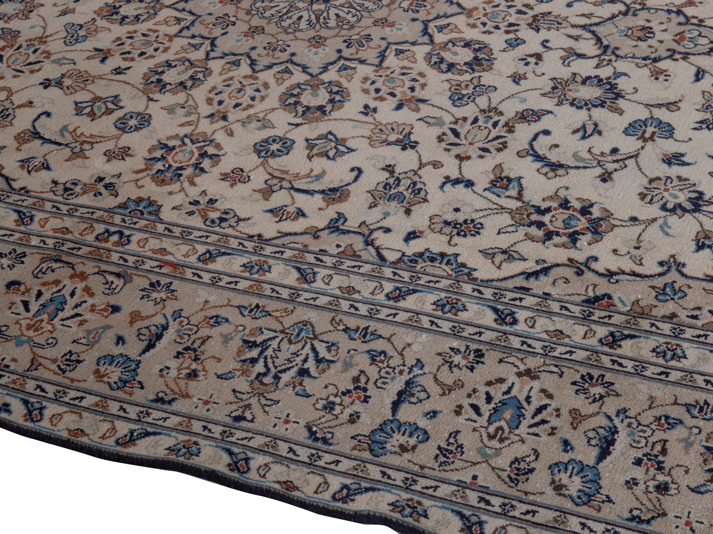Persian Kashan area rug in ivory and dusty rose, view 8 of 19