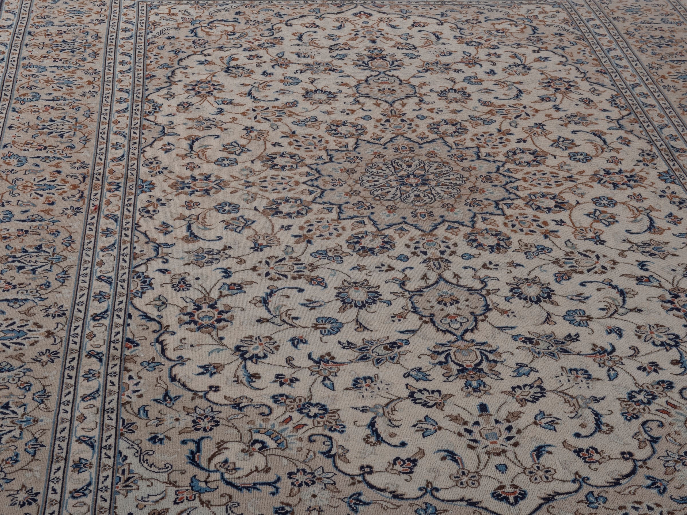Persian Kashan area rug in ivory and dusty rose, view 9 of 19