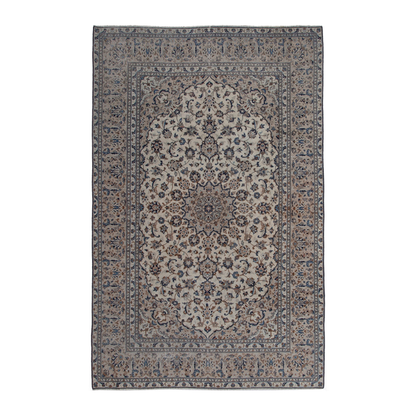 Persian Kashan area rug in ivory and dusty rose, 6'4" x 9'8"