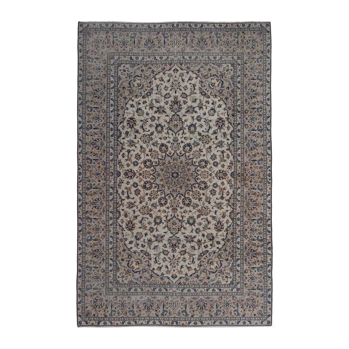 Persian Kashan area rug in ivory and dusty rose, 6'4" x 9'8"