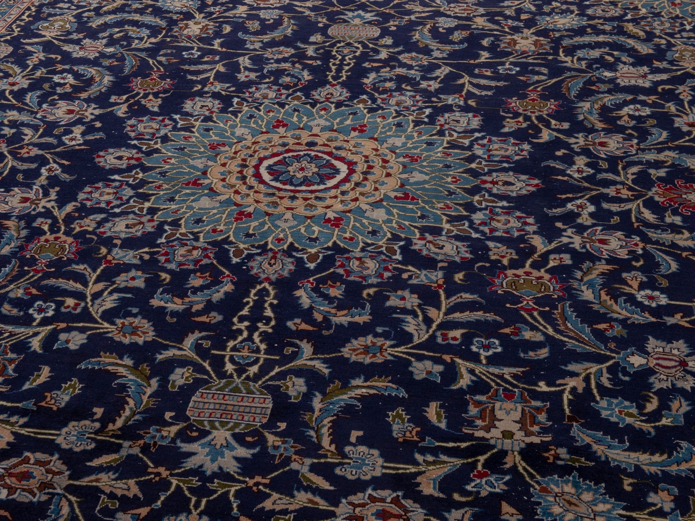 Persian Kashmar oversized rug in navy and ochre, view 10 of 18