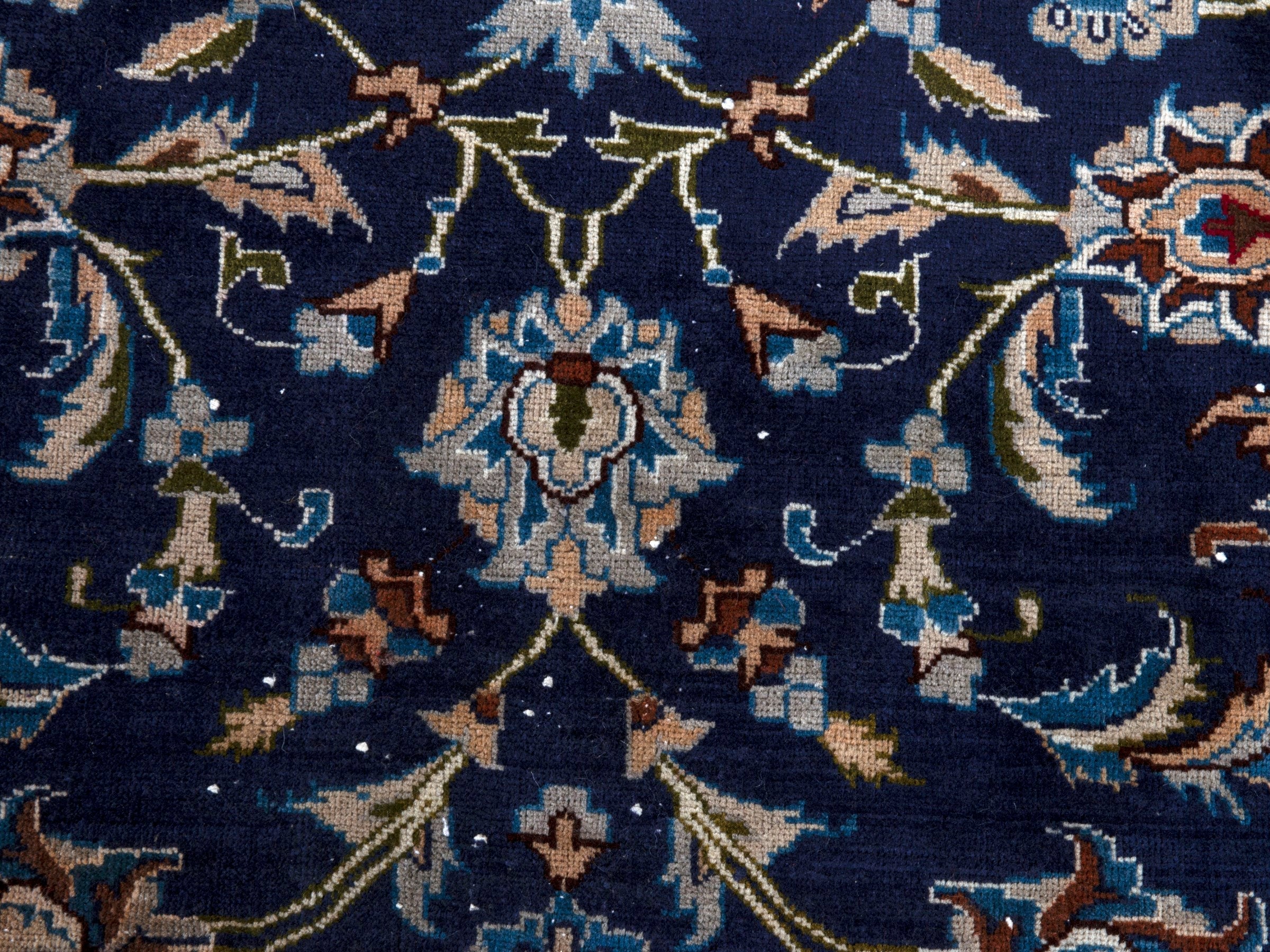 Persian Kashmar oversized rug in navy and ochre, view 11 of 18
