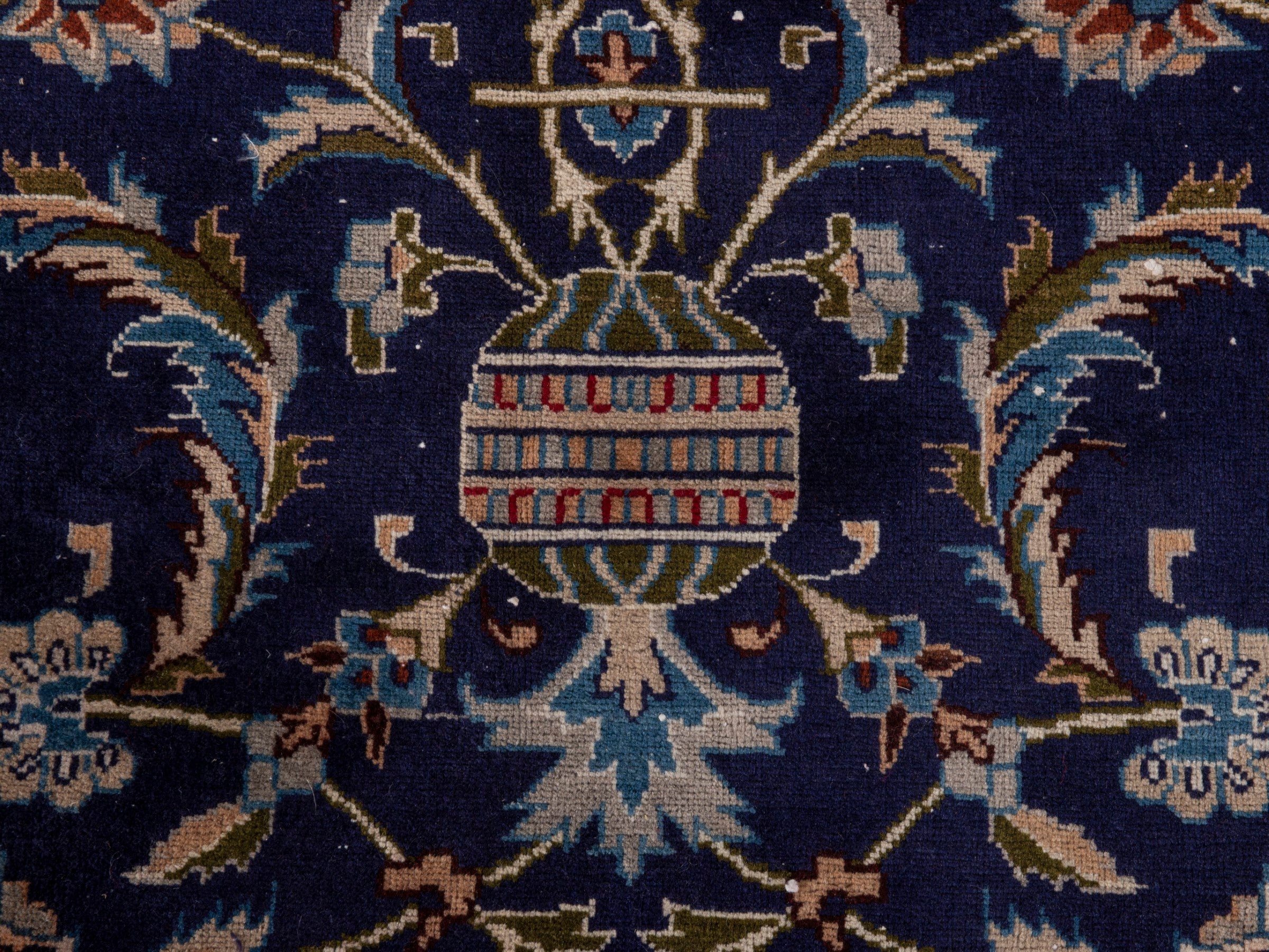 Persian Kashmar oversized rug in navy and ochre, view 12 of 18