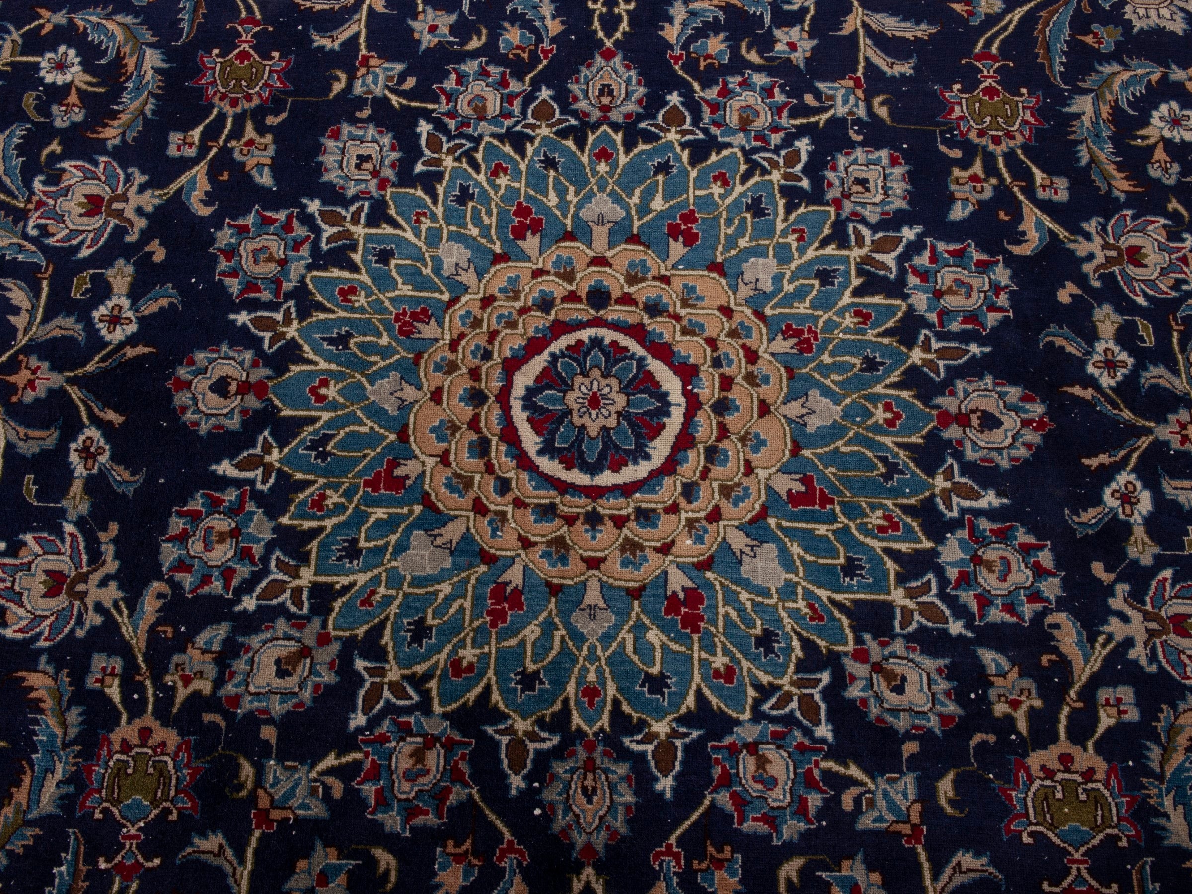 Persian Kashmar oversized rug in navy and ochre, view 13 of 18