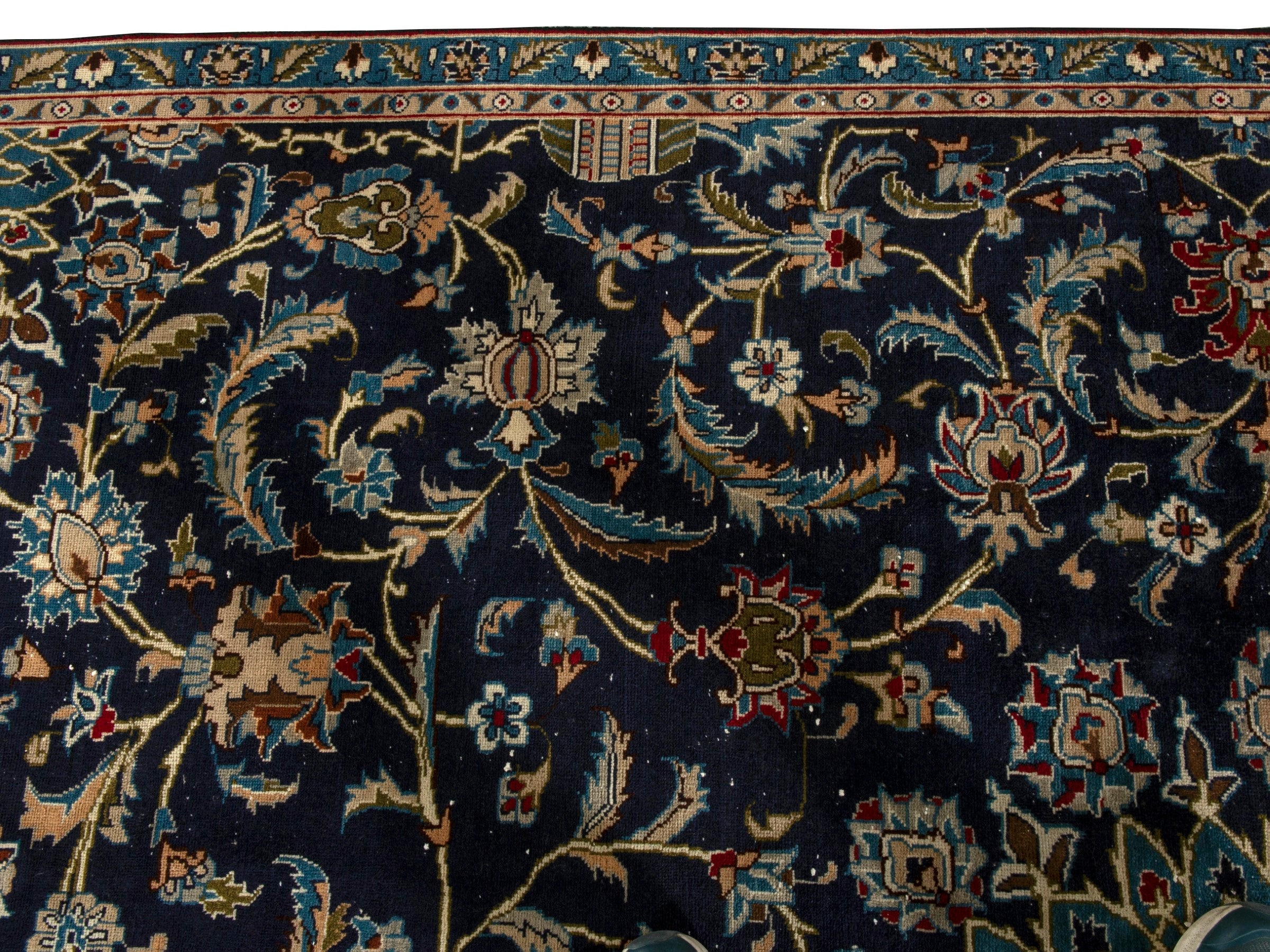 Persian Kashmar oversized rug in navy and ochre, view 14 of 18