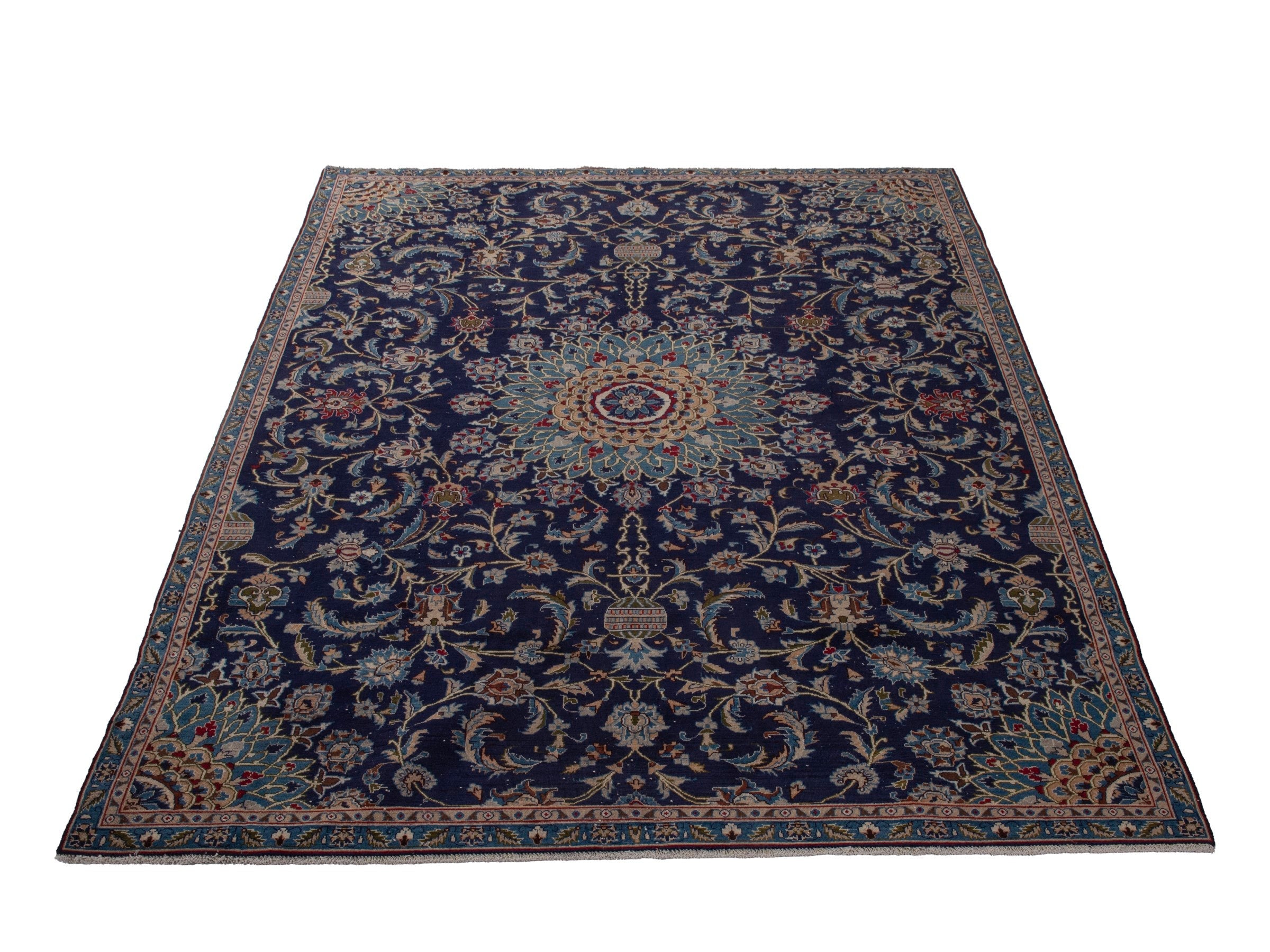 Persian Kashmar oversized rug in navy and ochre, view 3 of 18