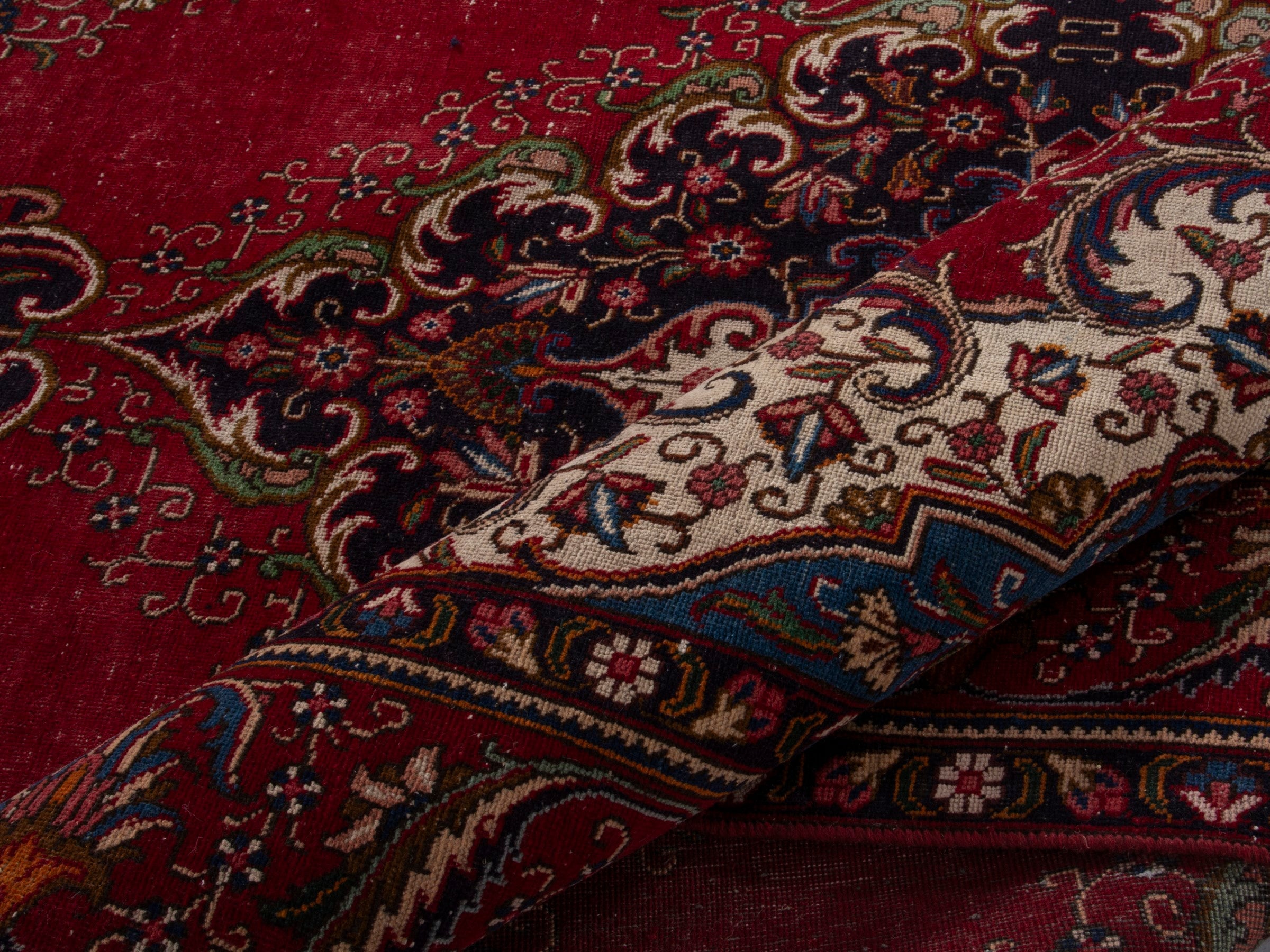 Persian Tabriz oversized rug in deep red and burgundy, view 18 of 19
