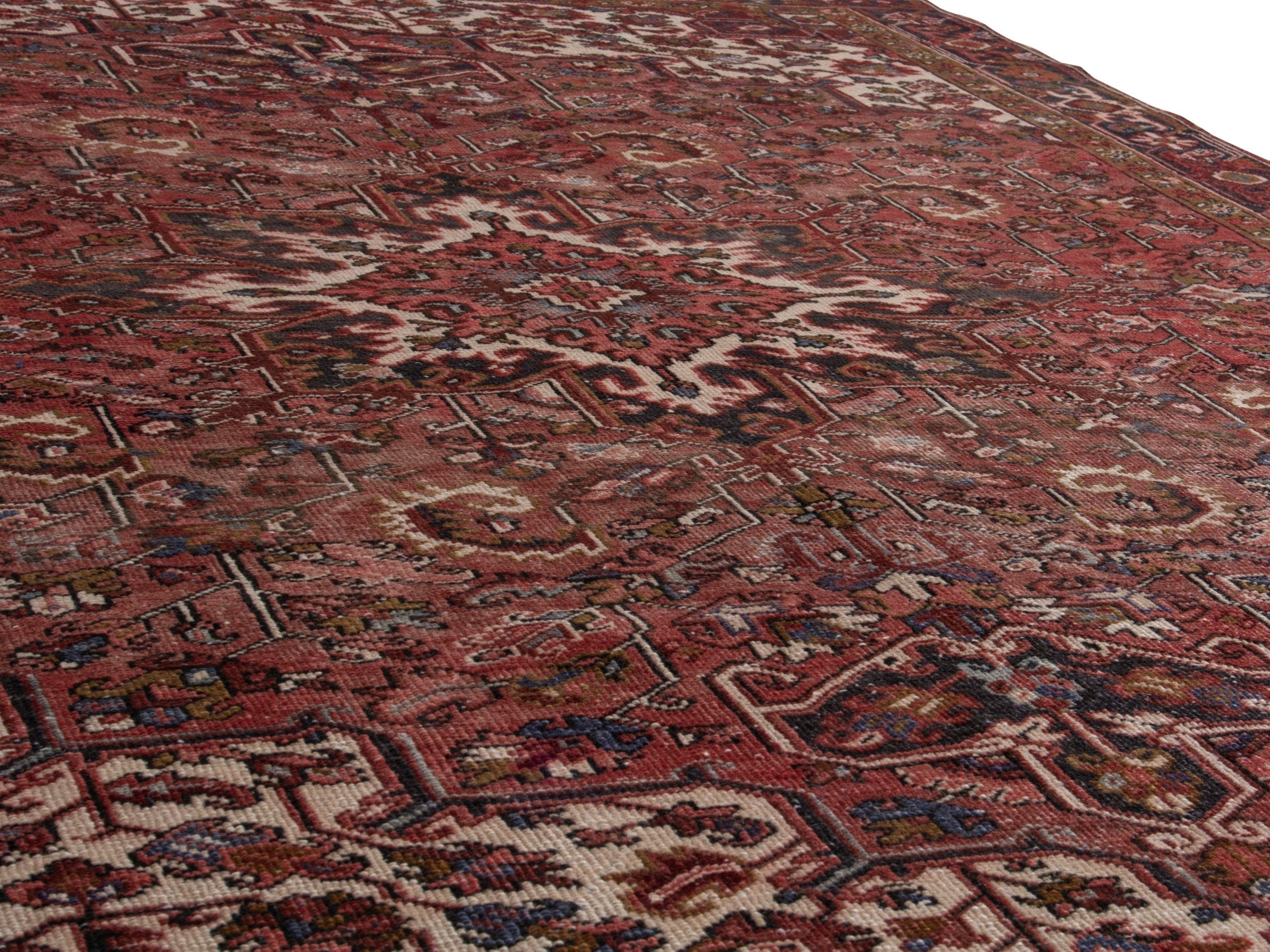 Persian Heriz area rug in deep red and burgundy, view 10 of 19