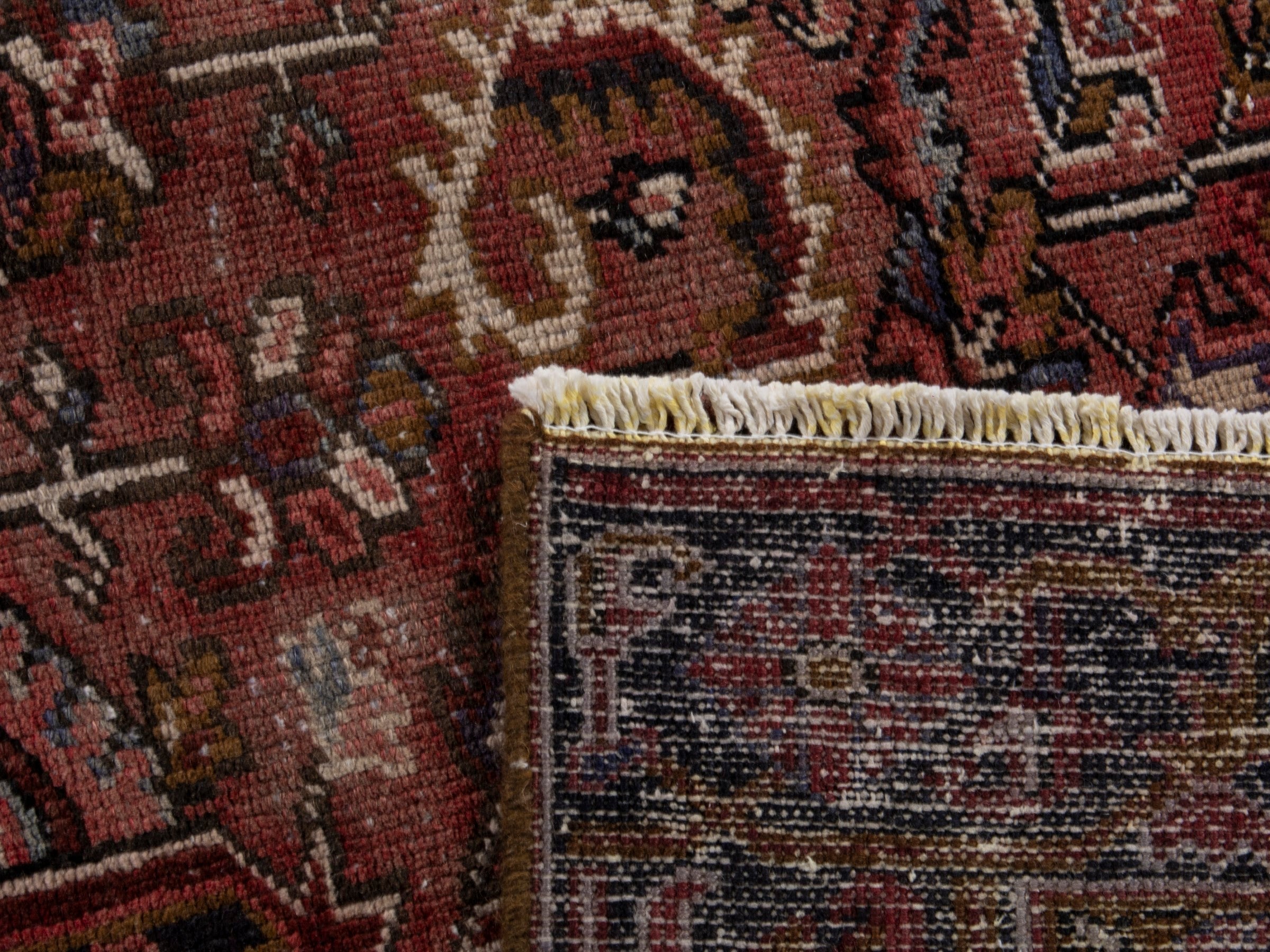 Persian Heriz area rug in deep red and burgundy, view 19 of 19
