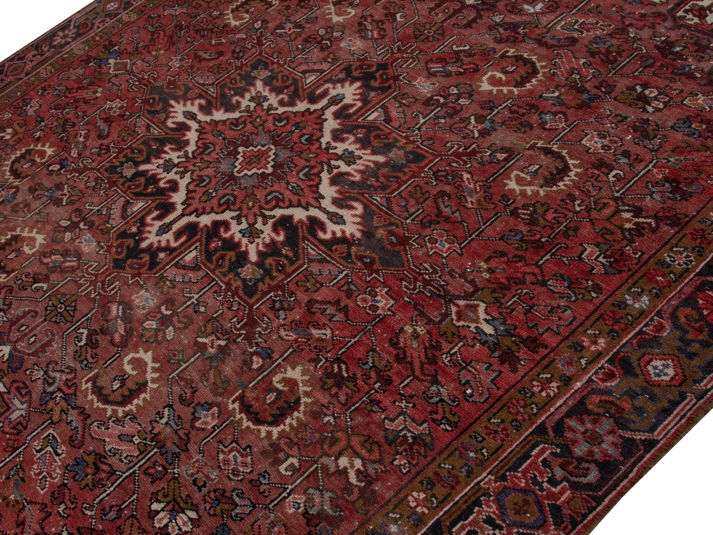 Persian Heriz area rug in deep red and burgundy, view 4 of 19