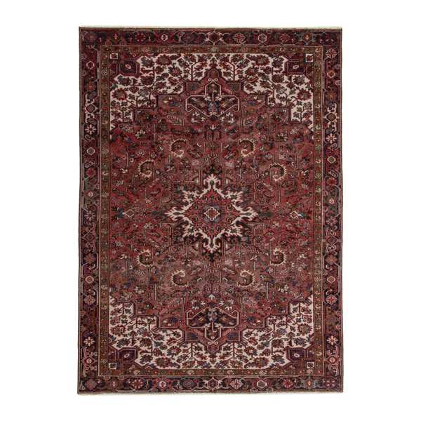Persian Heriz area rug in deep red and burgundy, 7'3" x 9'7"