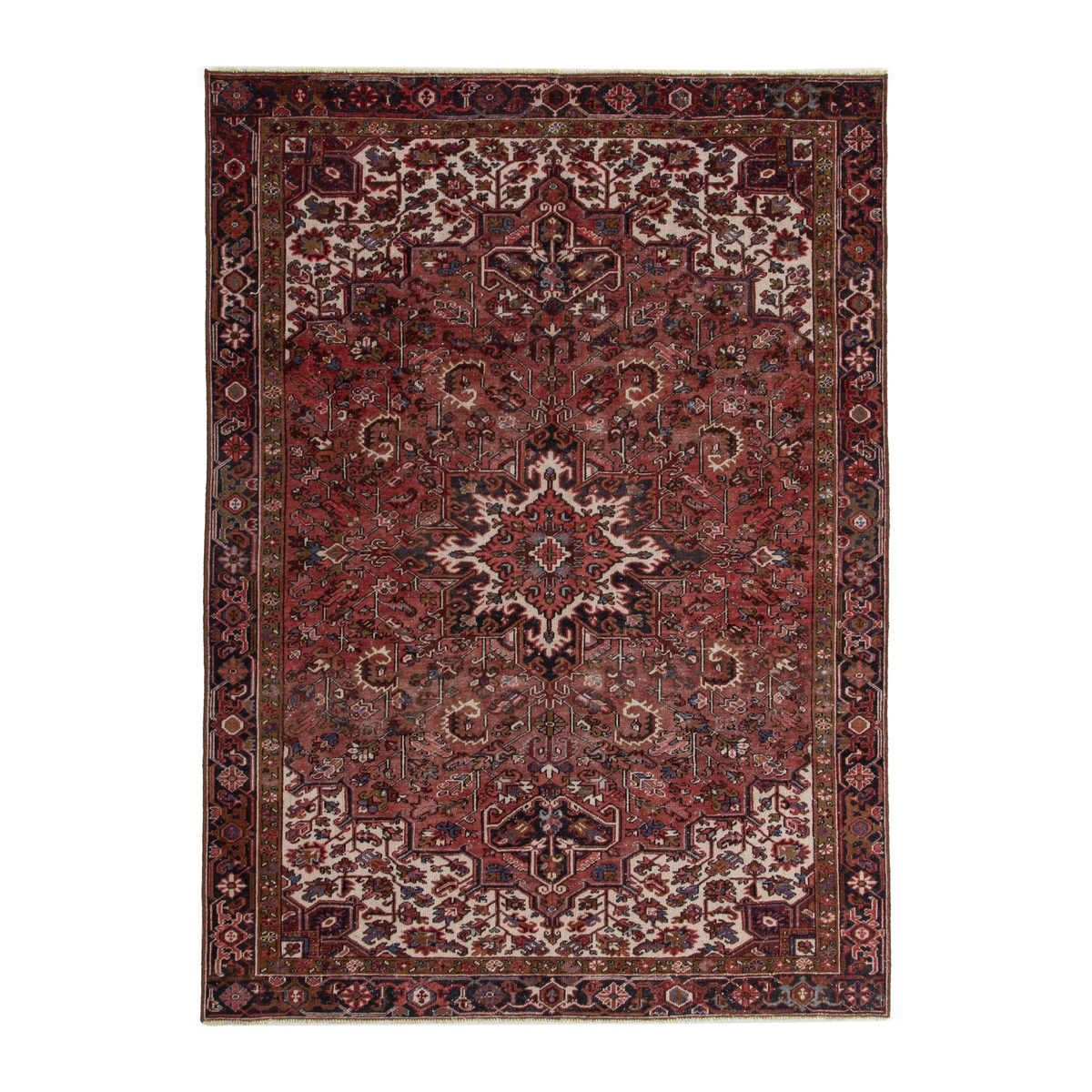 Persian Heriz area rug in deep red and burgundy, 7'3" x 9'7"