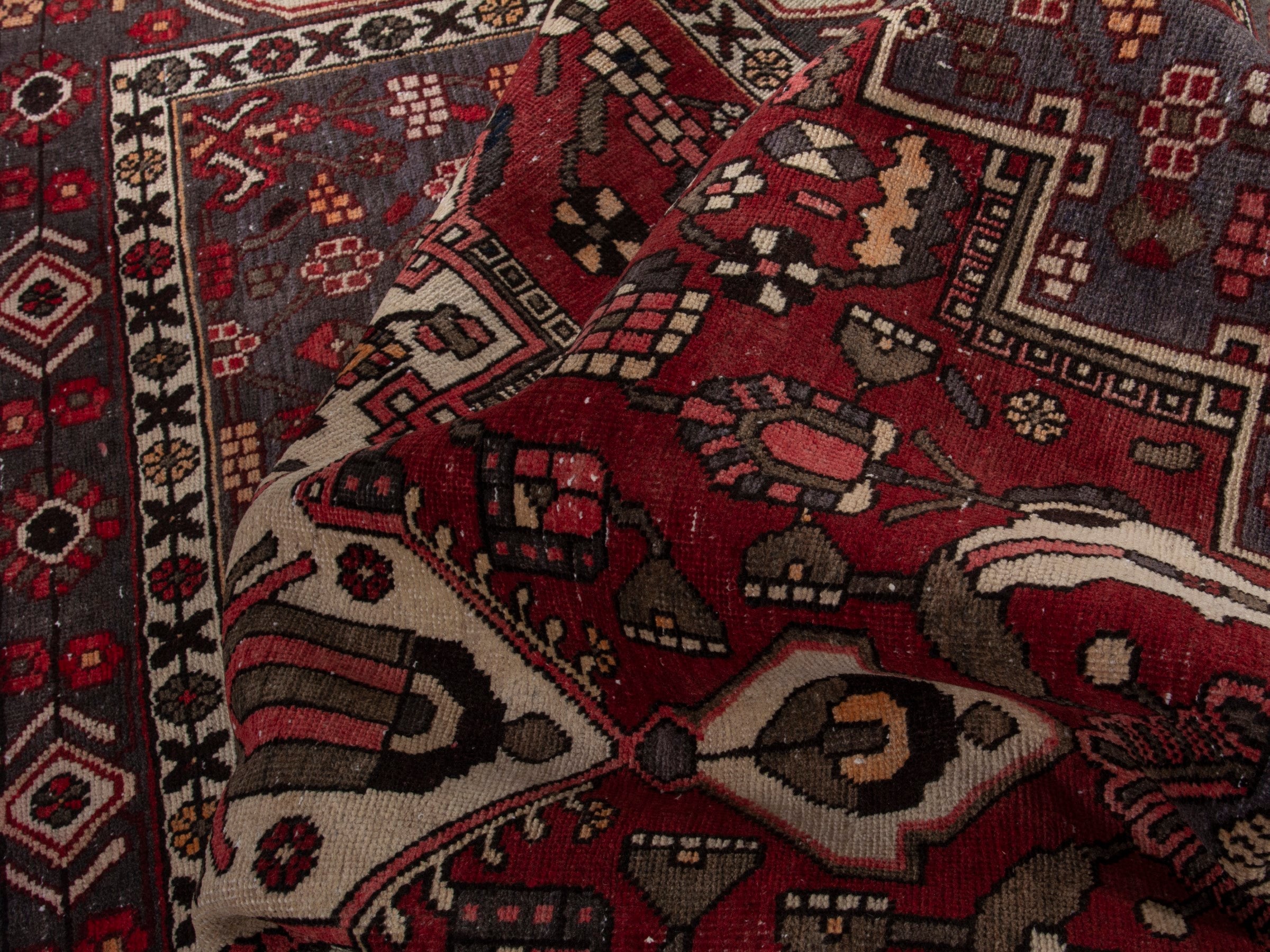 Persian Bakhtiari area rug in burgundy and deep red, view 16 of 18