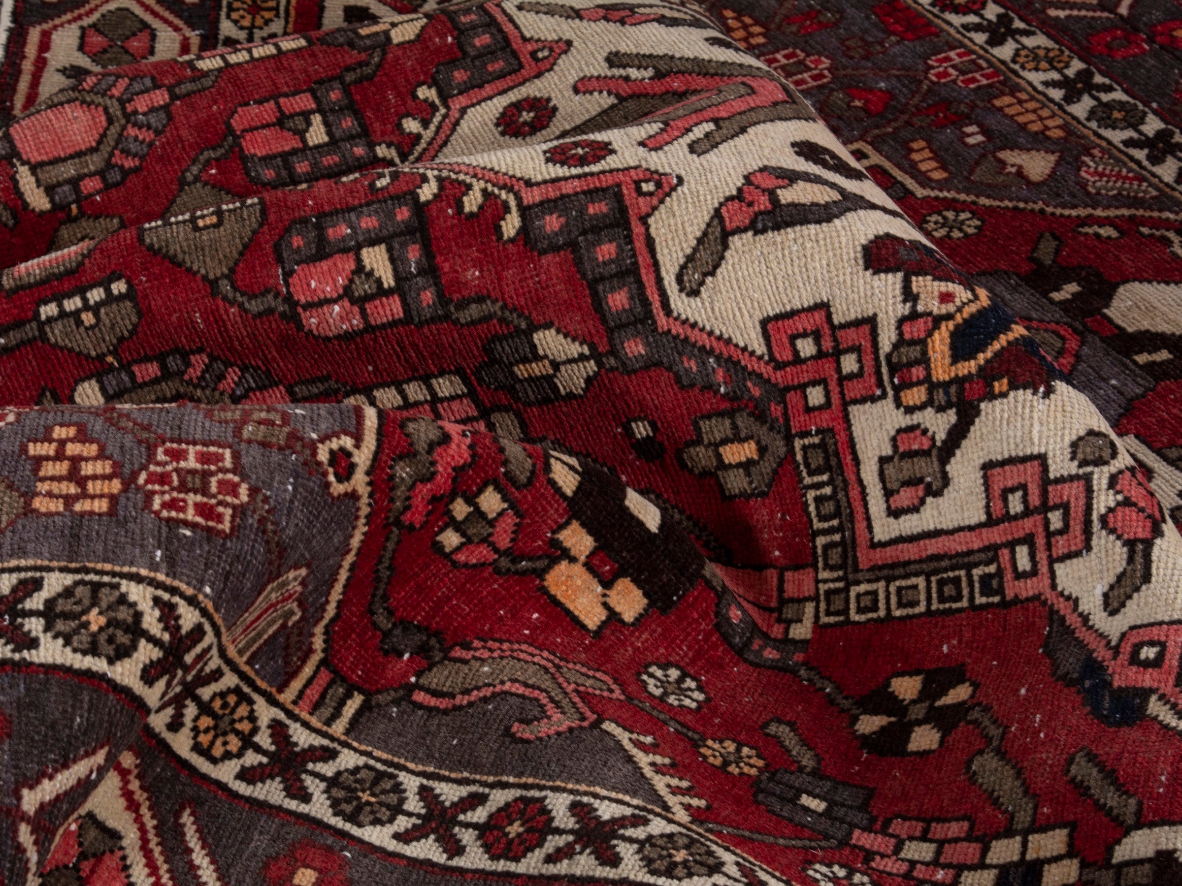 Persian Bakhtiari area rug in burgundy and deep red, view 17 of 18