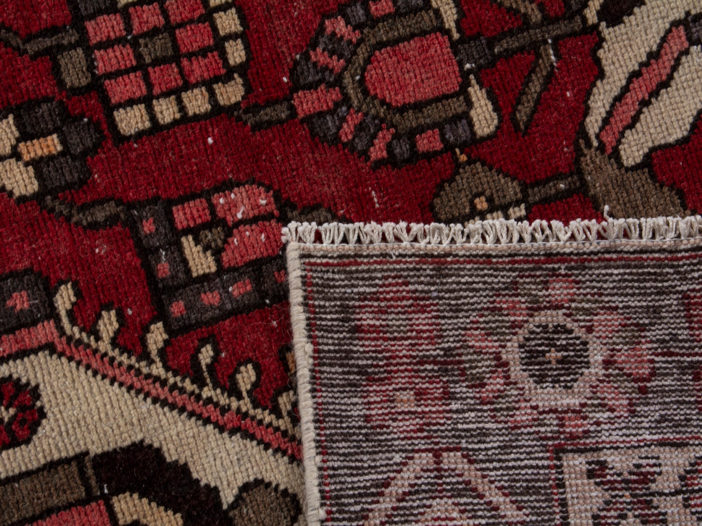 Persian Bakhtiari area rug in burgundy and deep red, view 18 of 18