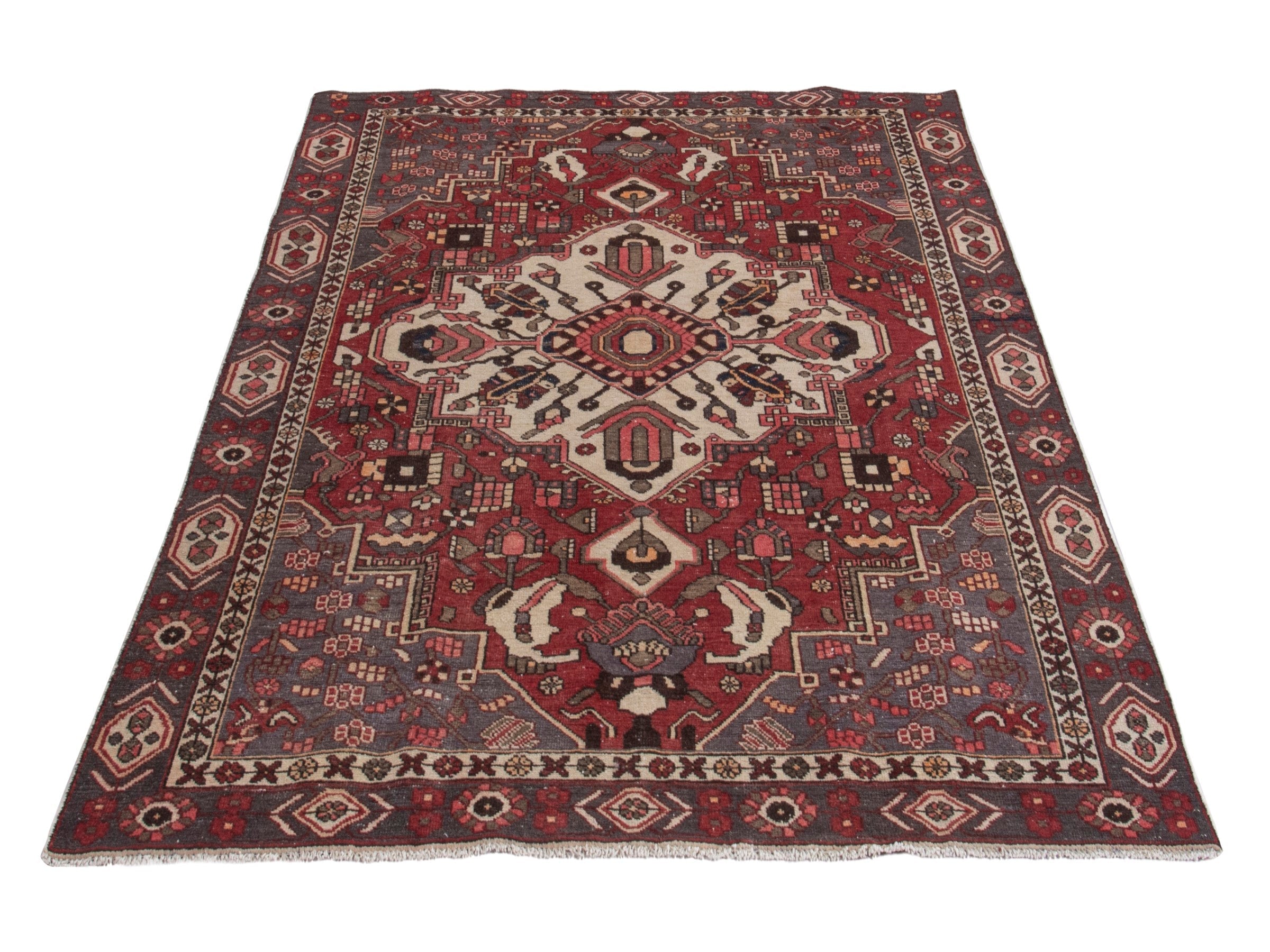 Persian Bakhtiari area rug in burgundy and deep red, view 2 of 18