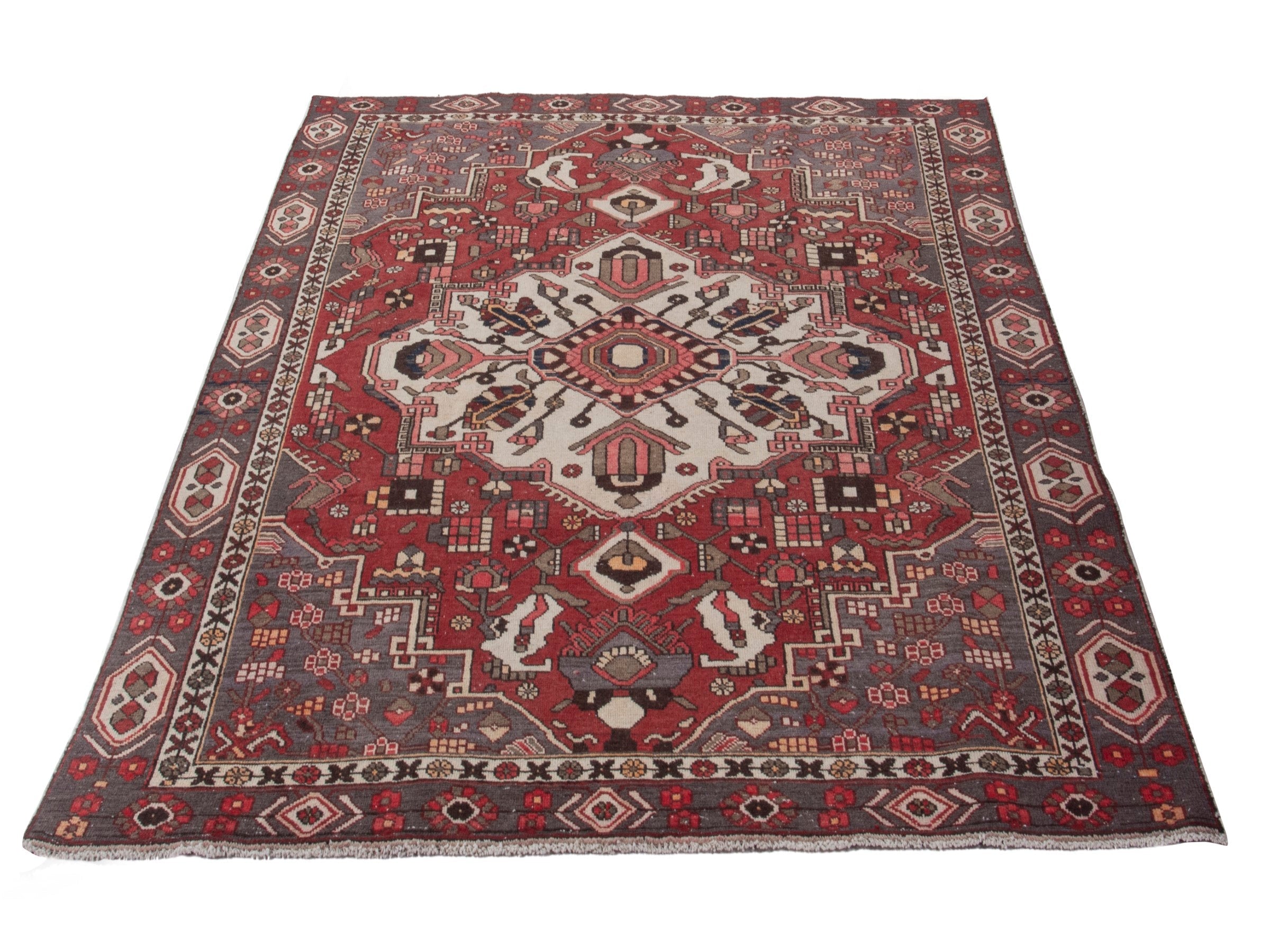 Persian Bakhtiari area rug in burgundy and deep red, view 3 of 18
