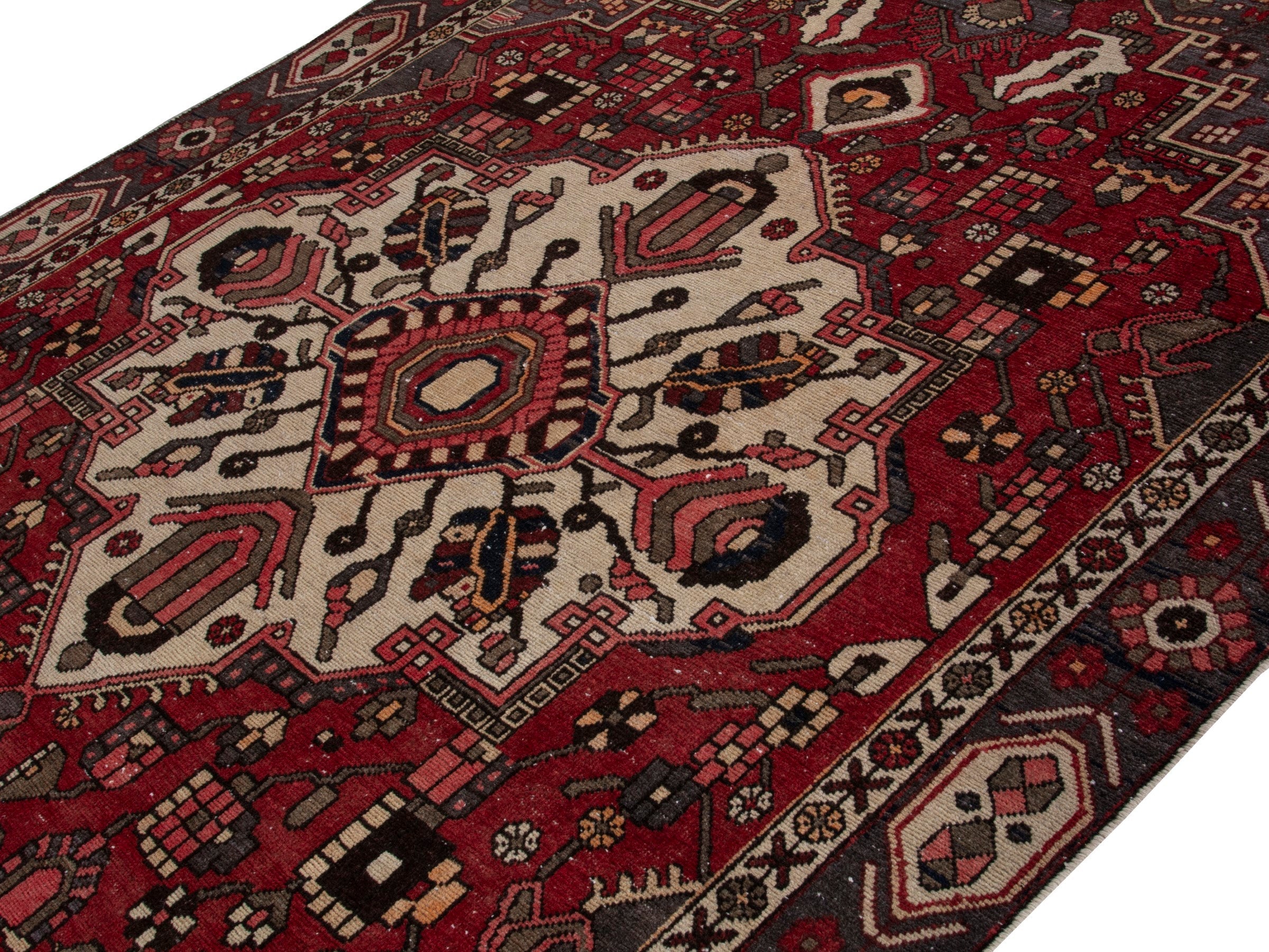 Persian Bakhtiari area rug in burgundy and deep red, view 4 of 18