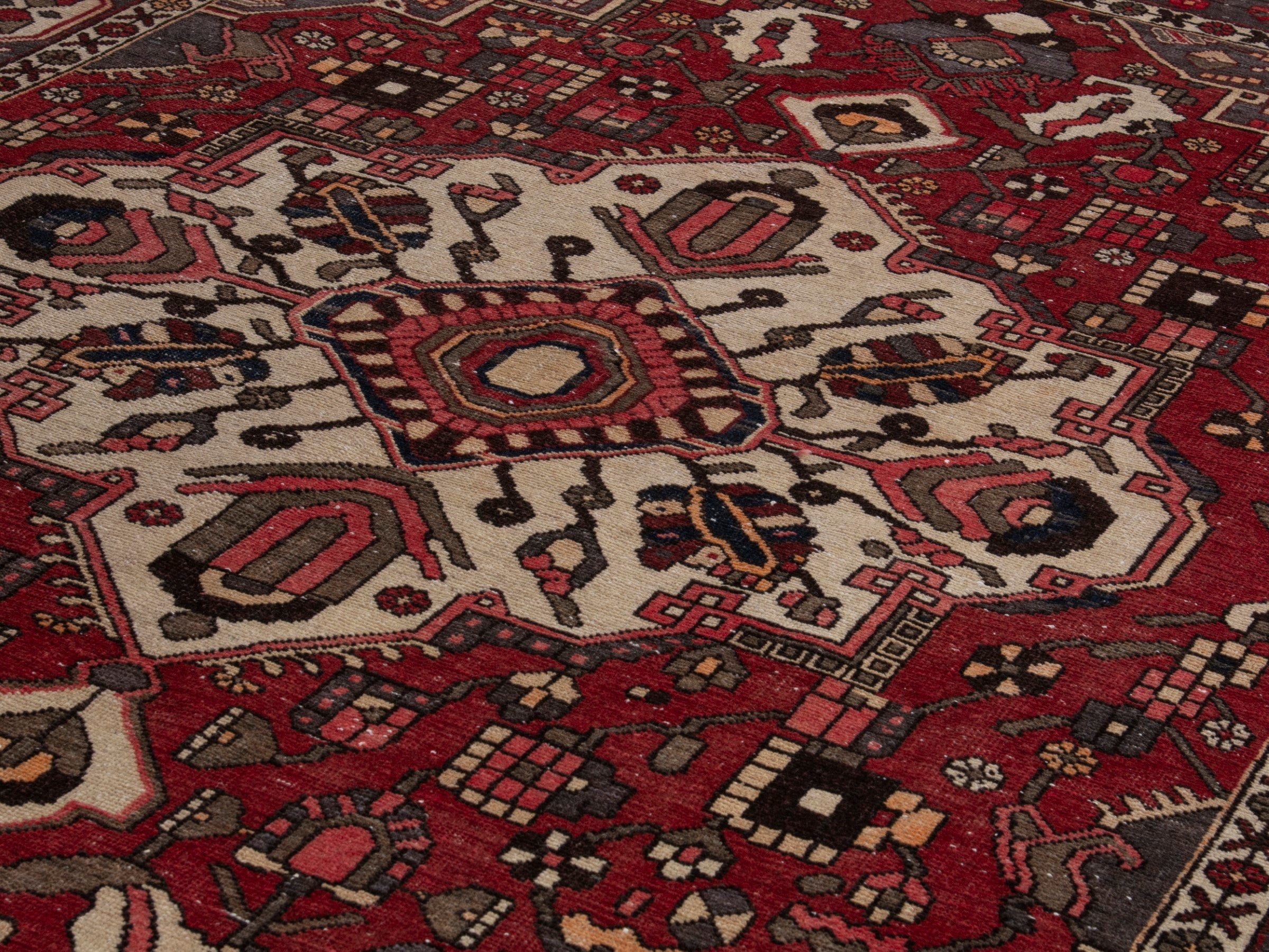 Persian Bakhtiari area rug in burgundy and deep red, view 9 of 18