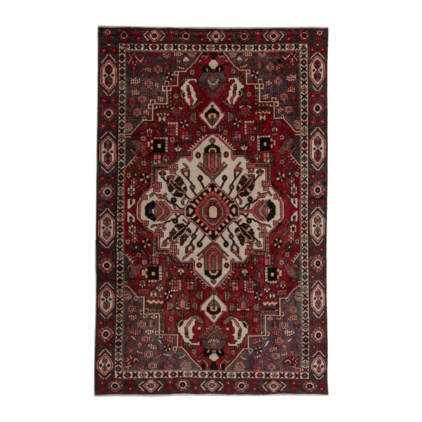 Persian Bakhtiari area rug in burgundy and deep red, 6'7" x 9'8"