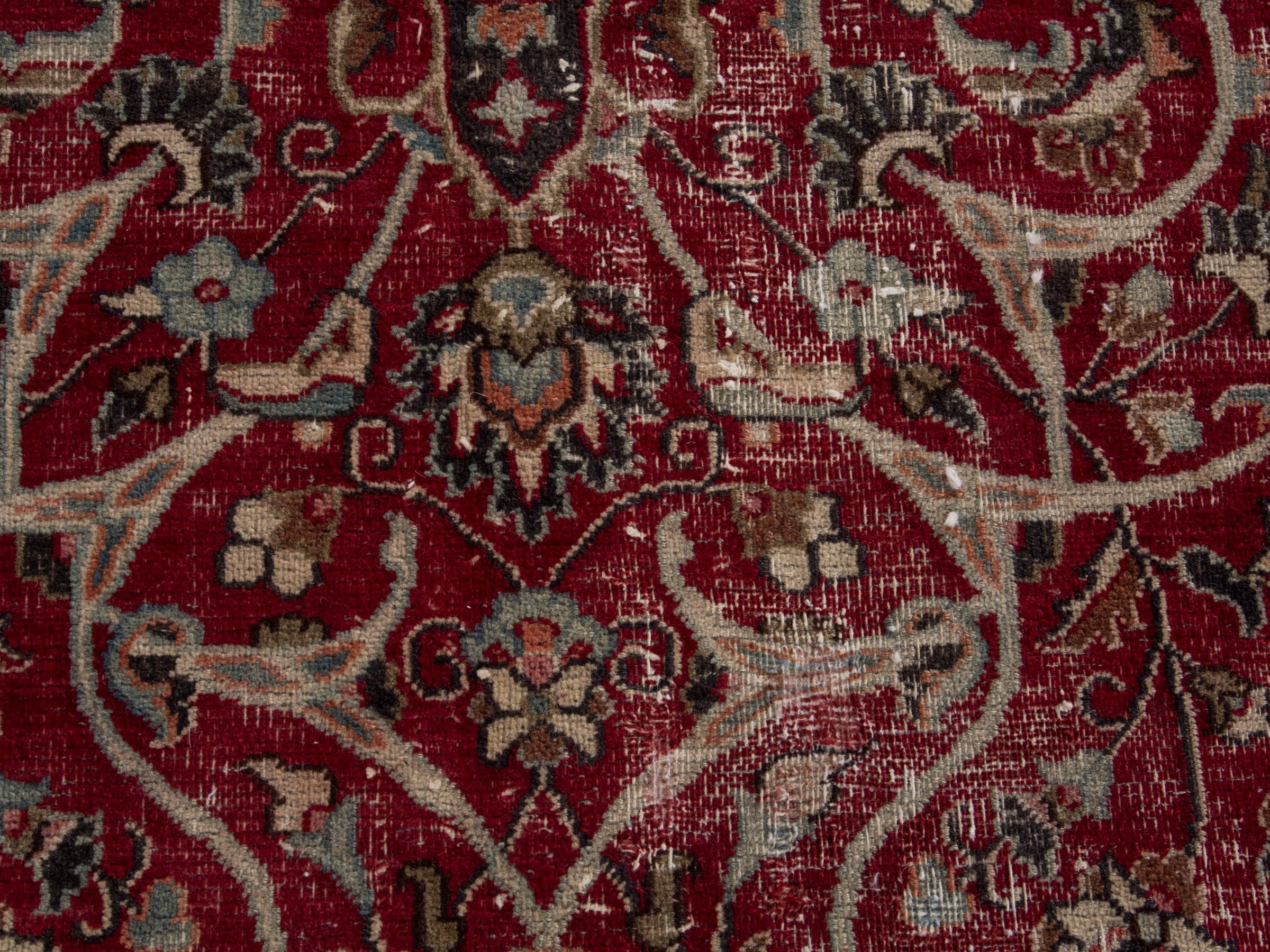 Persian Mashhad area rug in deep red and dark brown, view 11 of 19