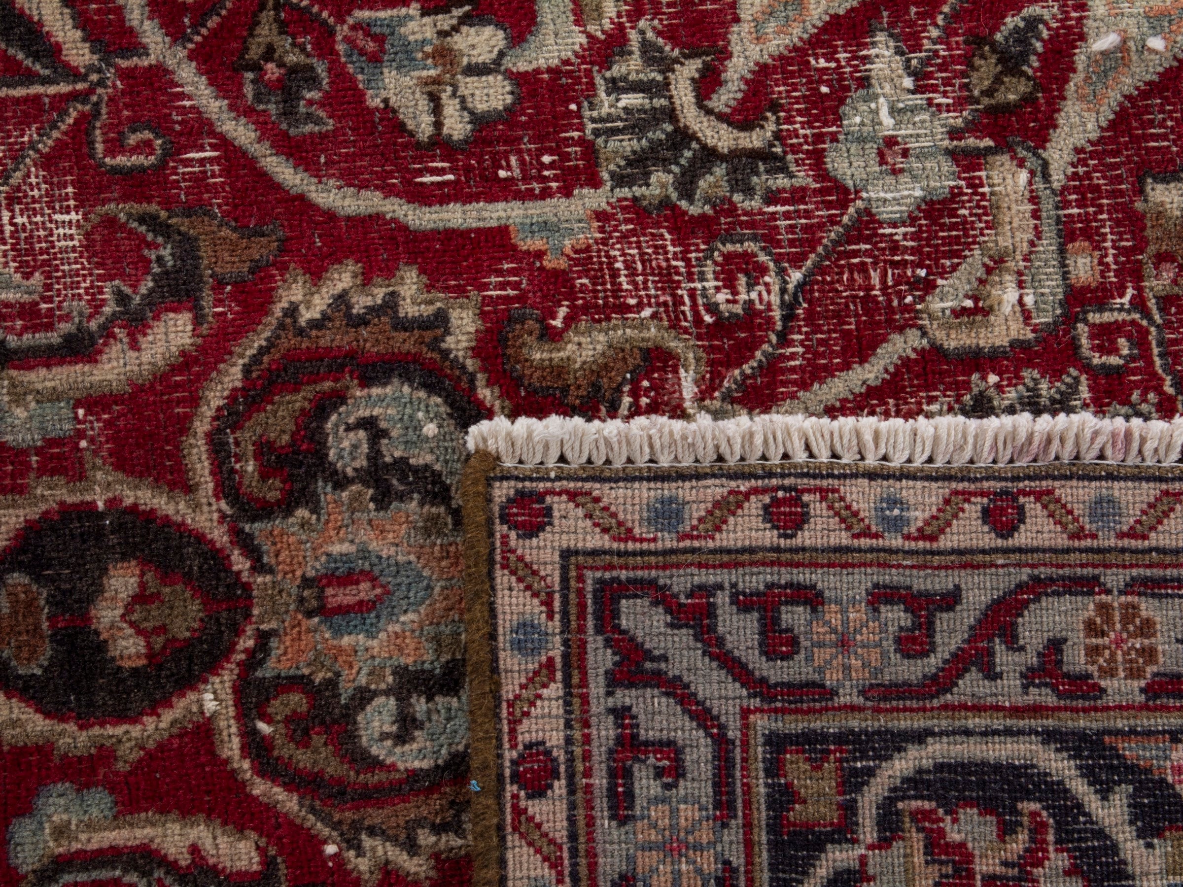 Persian Mashhad area rug in deep red and dark brown, view 19 of 19