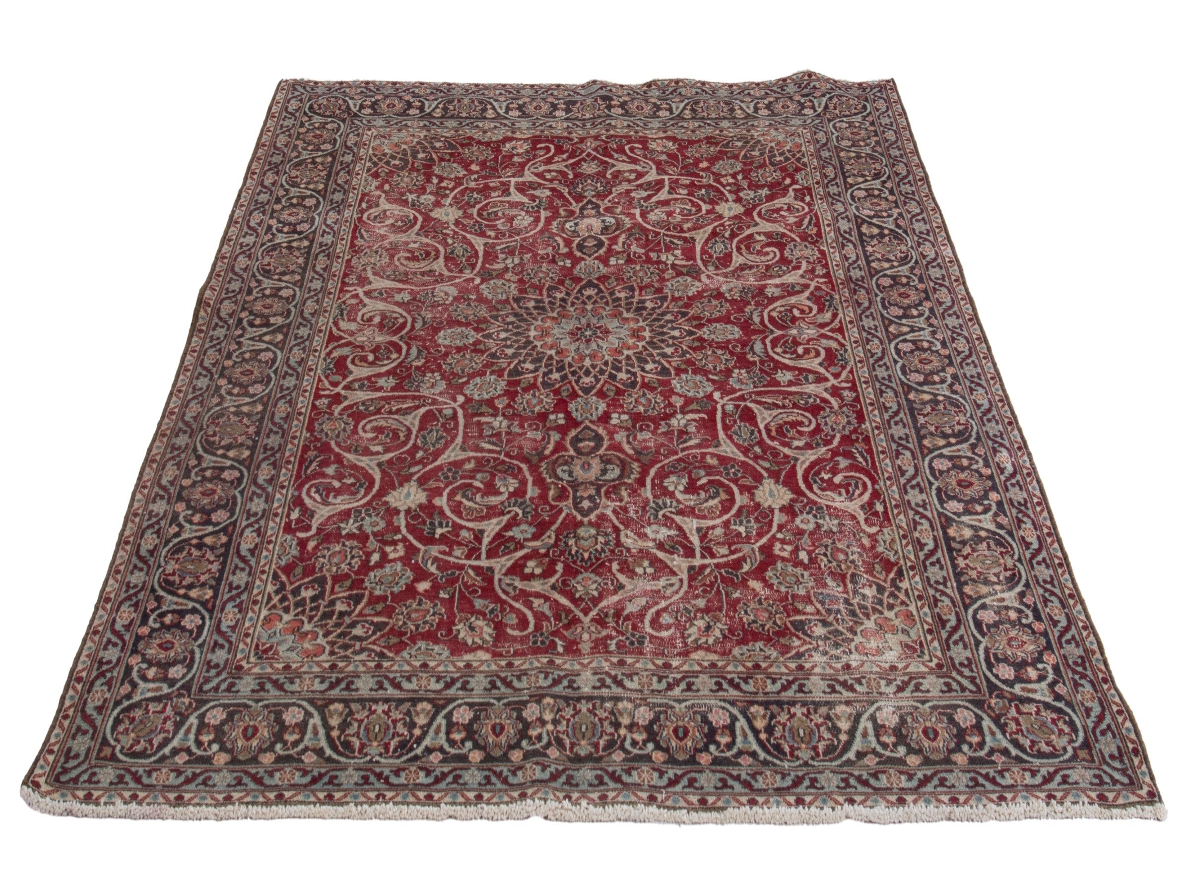 Persian Mashhad area rug in deep red and dark brown, view 2 of 19