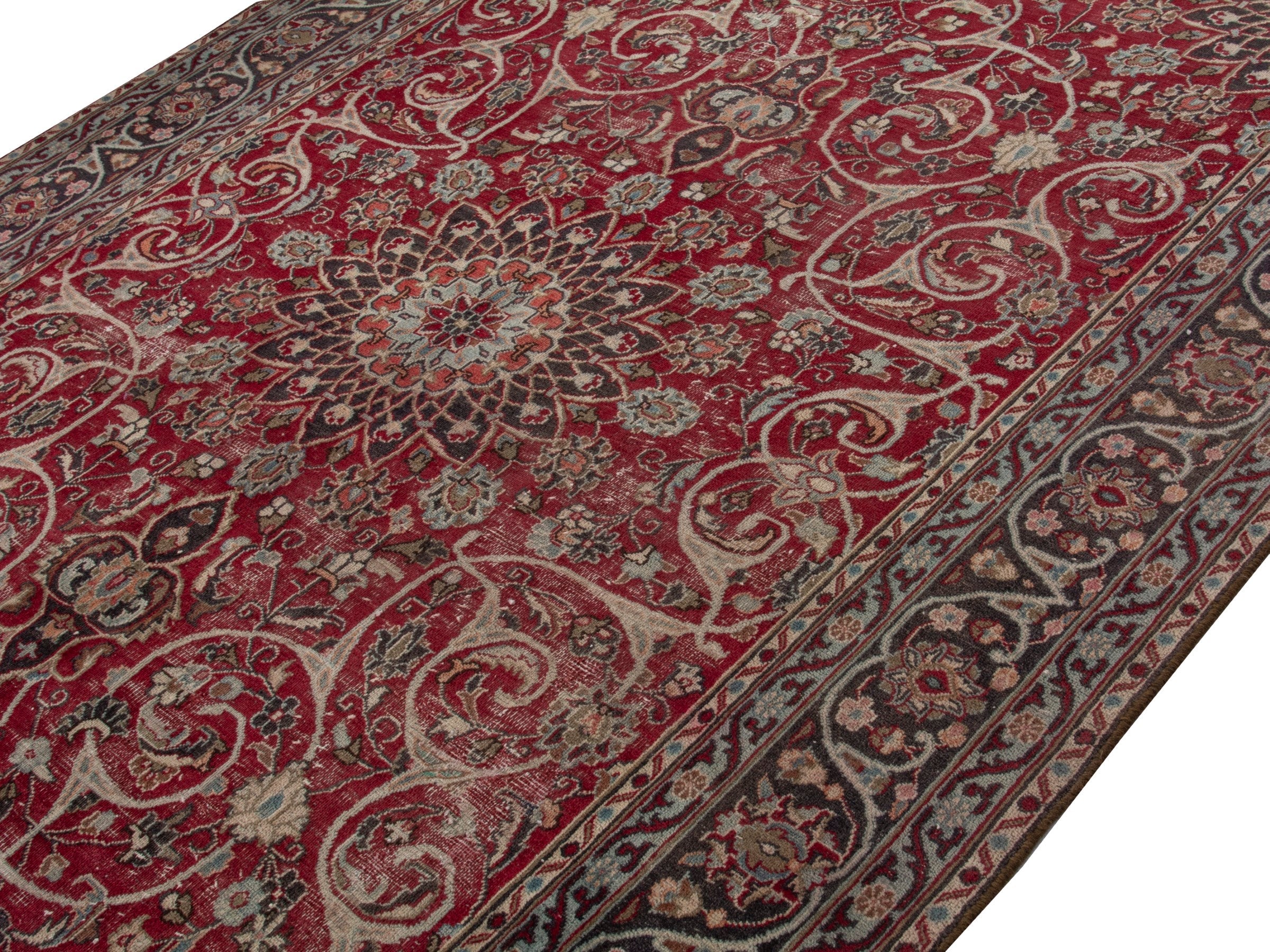Persian Mashhad area rug in deep red and dark brown, view 4 of 19