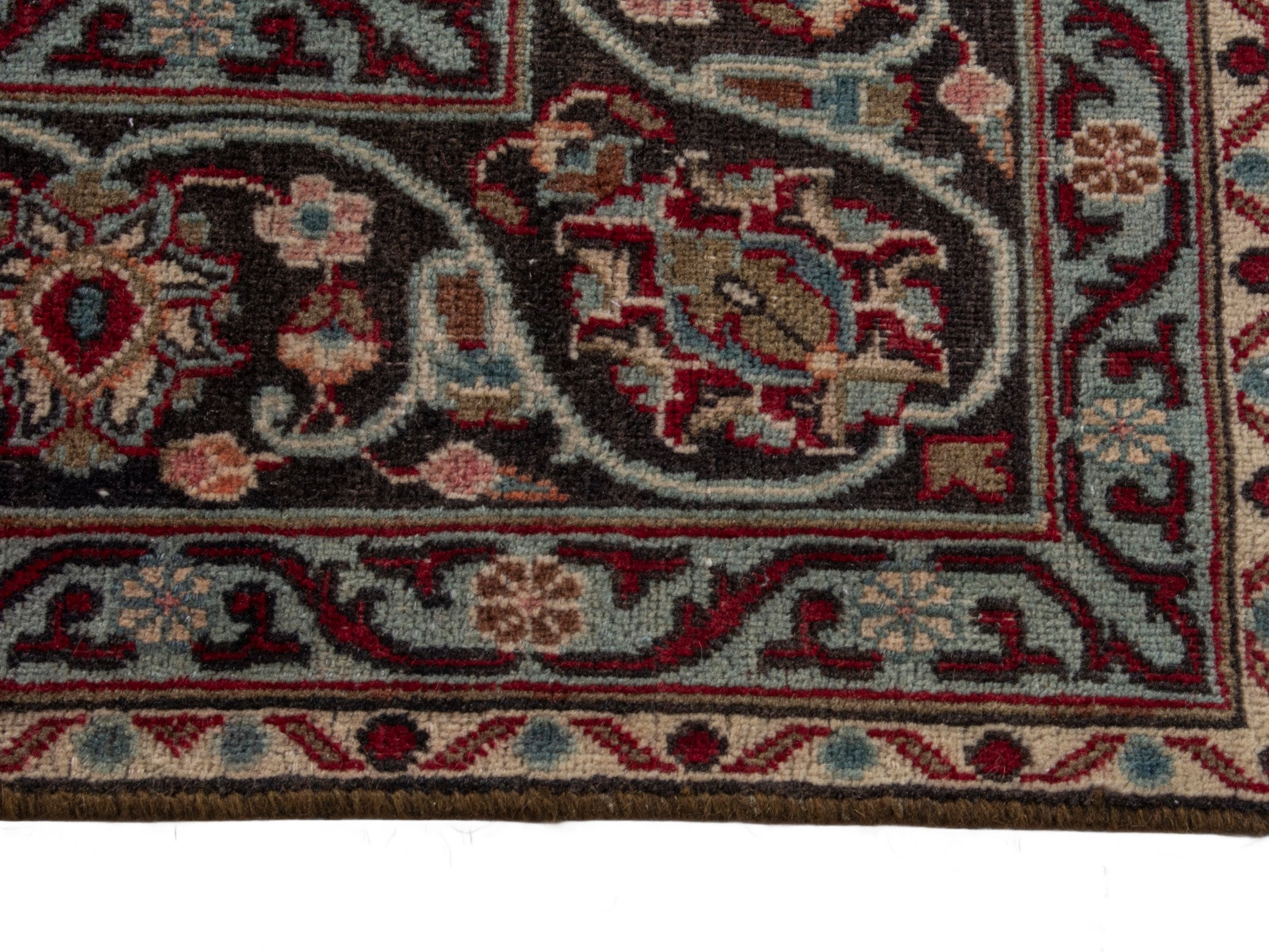 Persian Mashhad area rug in deep red and dark brown, view 5 of 19