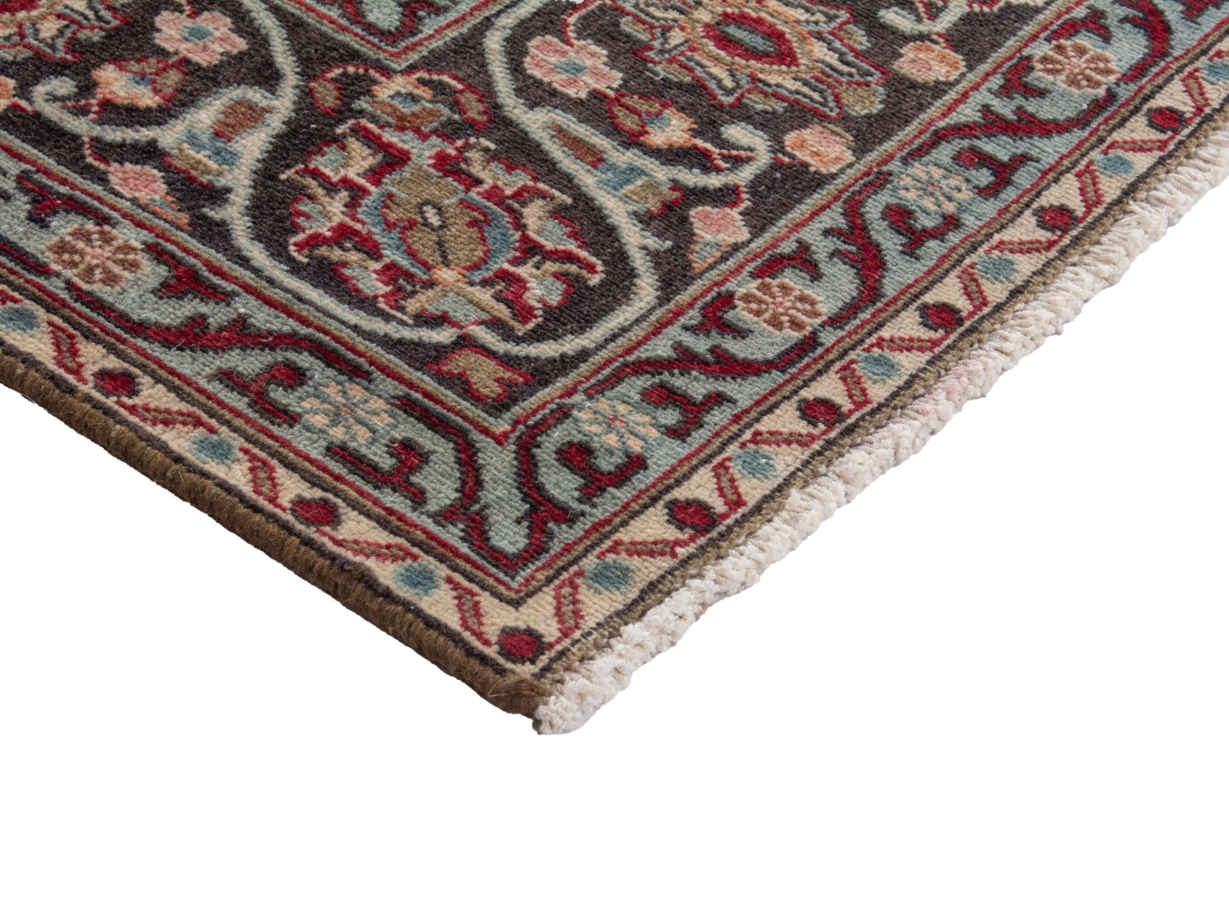 Persian Mashhad area rug in deep red and dark brown, view 6 of 19