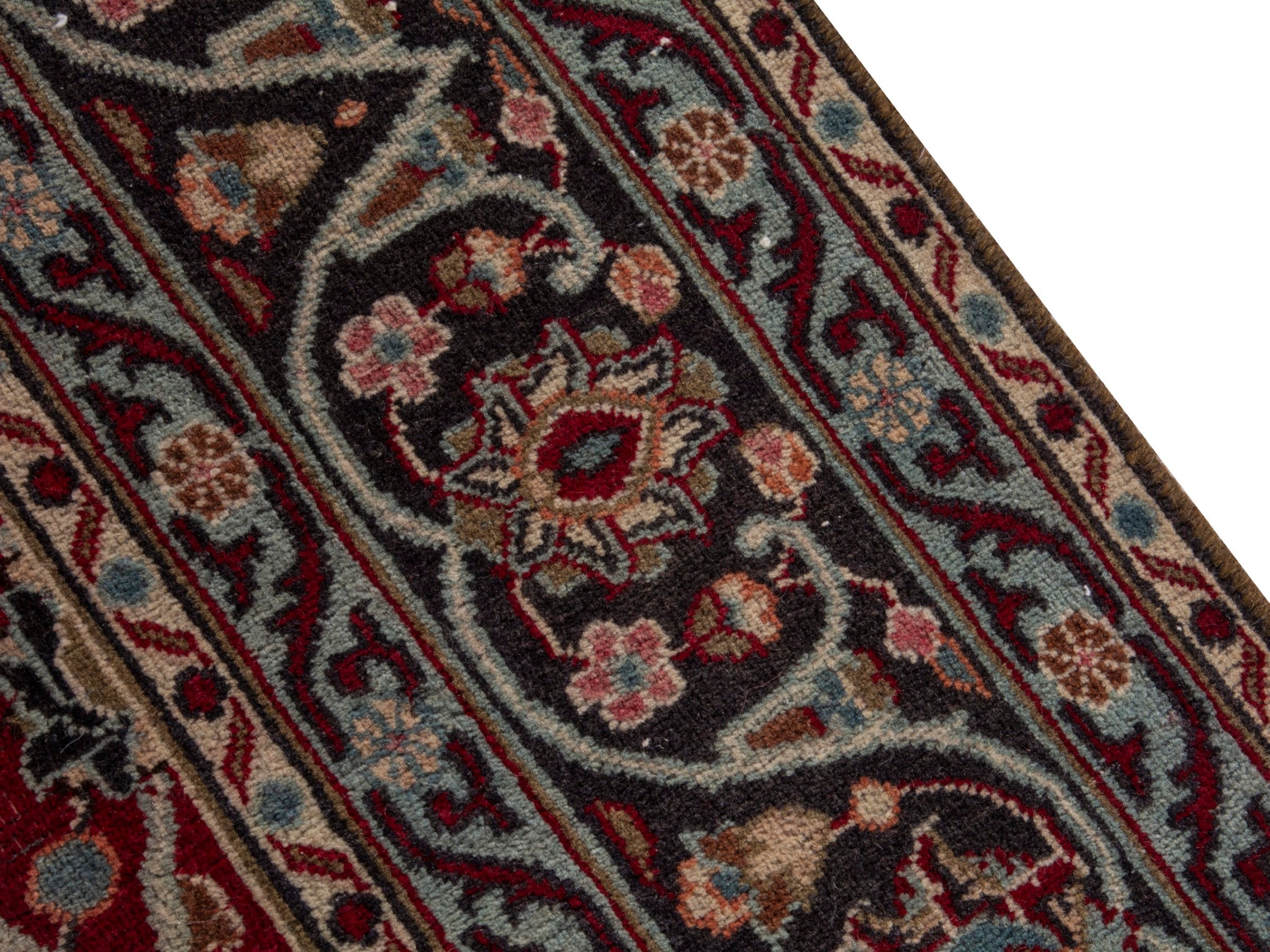 Persian Mashhad area rug in deep red and dark brown, view 7 of 19