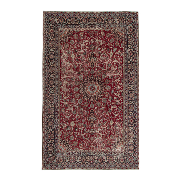 Persian Mashhad area rug in deep red and dark brown, 6'5" x 9'7"