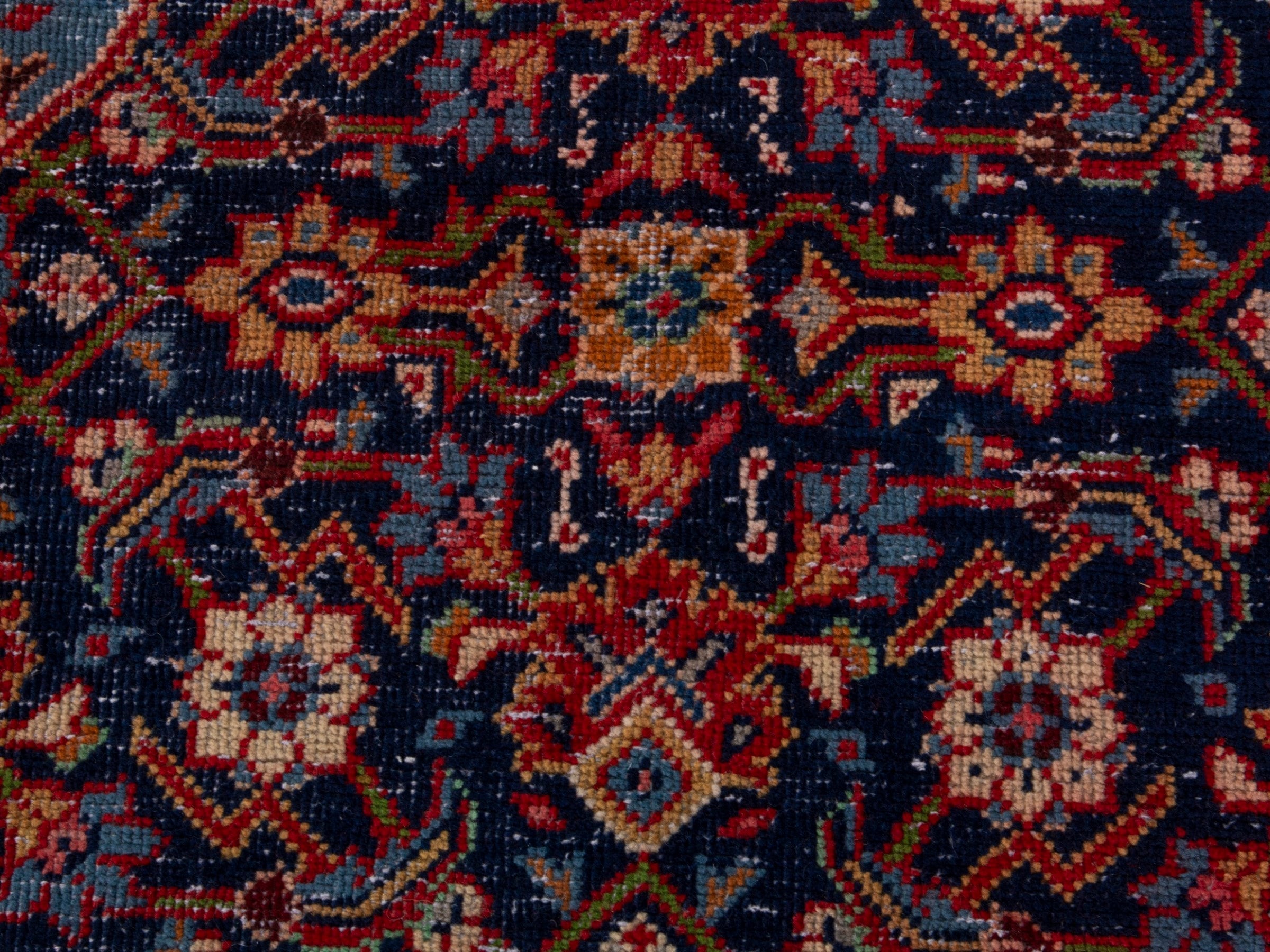 Persian Mahal oversized rug in navy and deep red, view 15 of 21