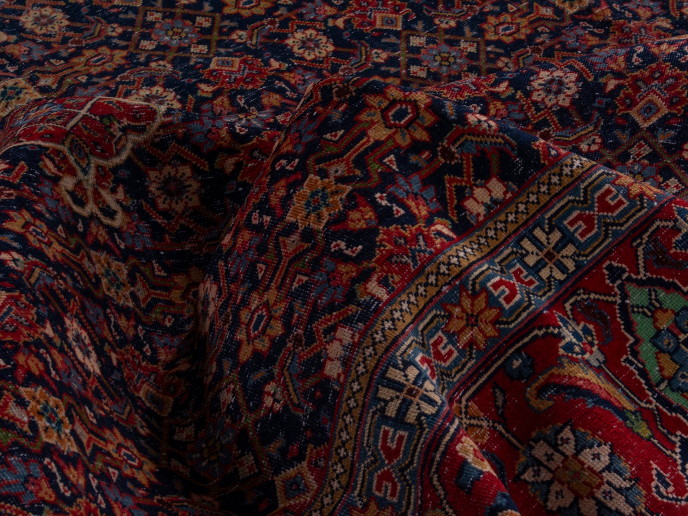 Persian Mahal oversized rug in navy and deep red, view 17 of 21