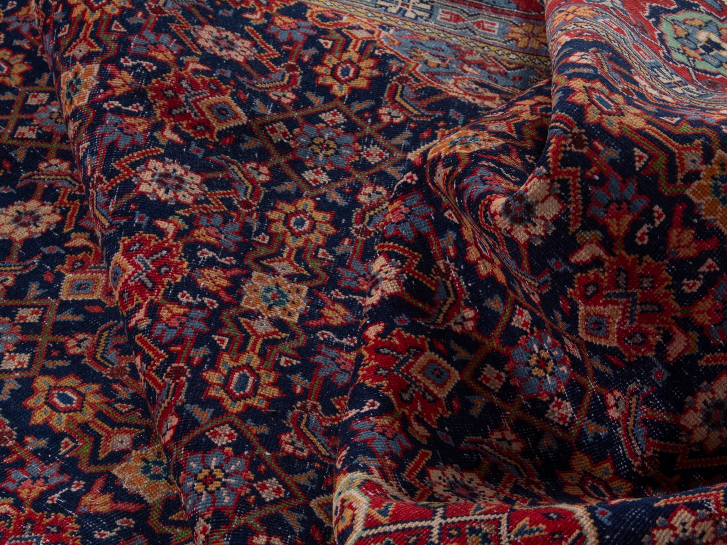Persian Mahal oversized rug in navy and deep red, view 18 of 21