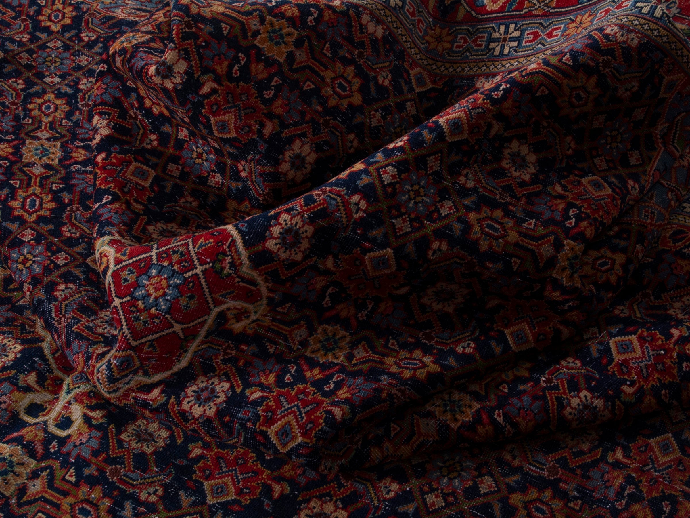 Persian Mahal oversized rug in navy and deep red, view 19 of 21