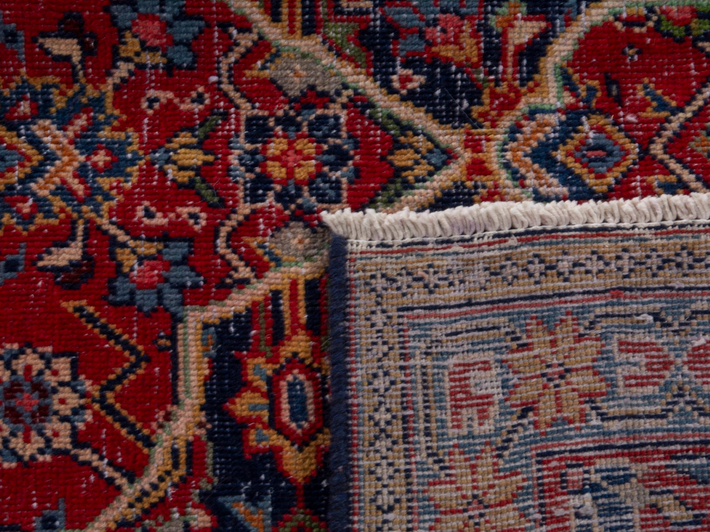 Persian Mahal oversized rug in navy and deep red, view 21 of 21